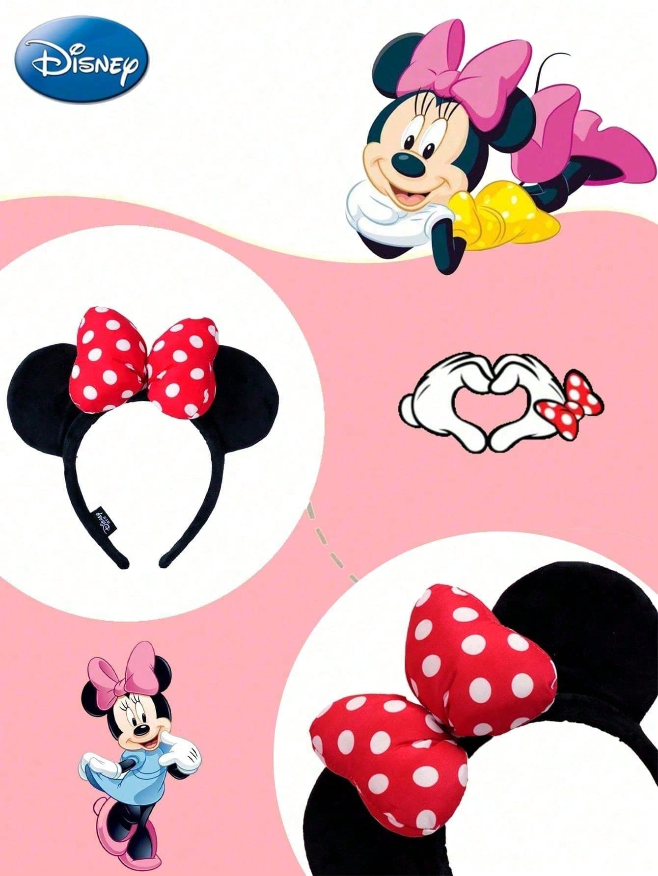 1pc Disney Mickey Minnie Mouse Ears Headband, Black Ears With Red Polka Dot Classic Bow, Suitable For Disney Theme Park, Cosplay Party, Daily Wear, Disney Fan Gift