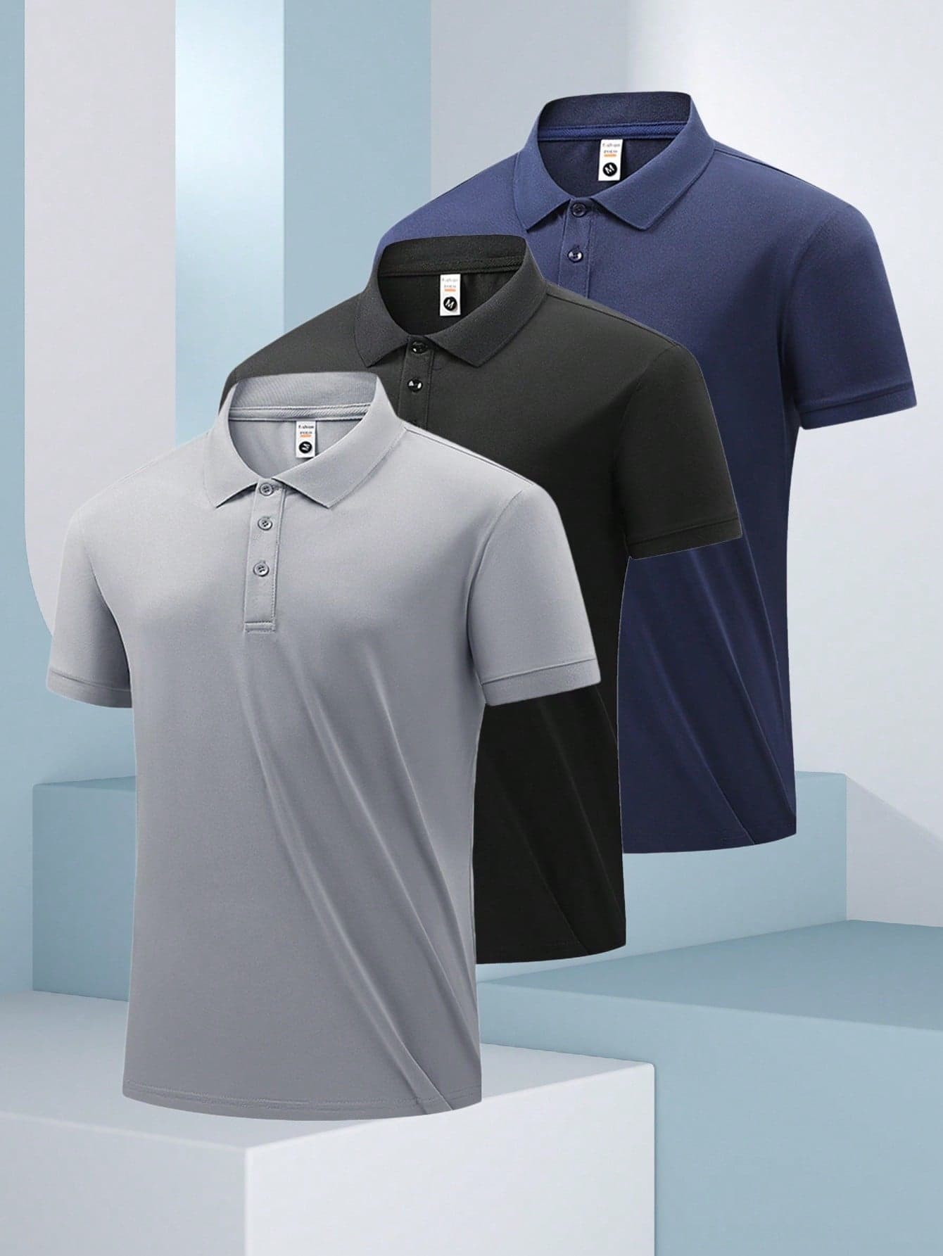 Men's Short Sleeve Polo Shirt, Summer Elastic Casual Sports T-Shirt, Business Button-Up Top