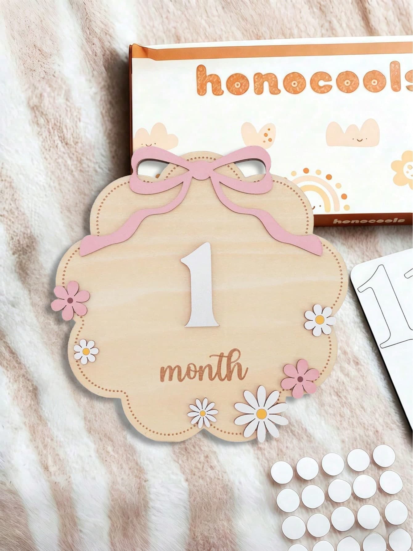 1 Set 1-12 Months Baby Wooden Flower Growth Milestone Photography Props, Commemorative Photo Props, Double-Sided Milestone Hanging Baby Monthly Growth Milestone Cards, Wooden Newborn Monthly Growth Milestone Cards