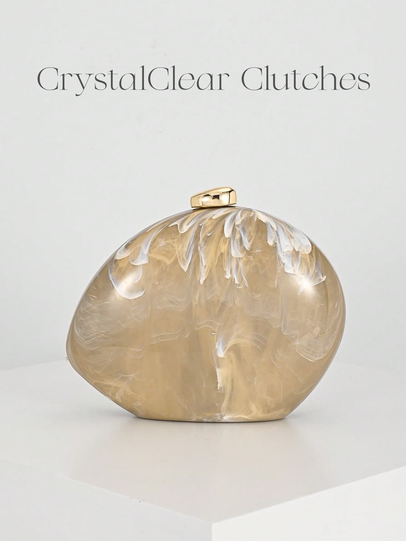 European And American Fashion Women's Acrylic Glitter Luxury Evening Bag, Shiny Elegant Minimalist Formal Dress Handbag, Gold Color Clutch Suitable For Gala, Party, Birthday Party, Prom, Wedding, Random Texture, Comes With Chain