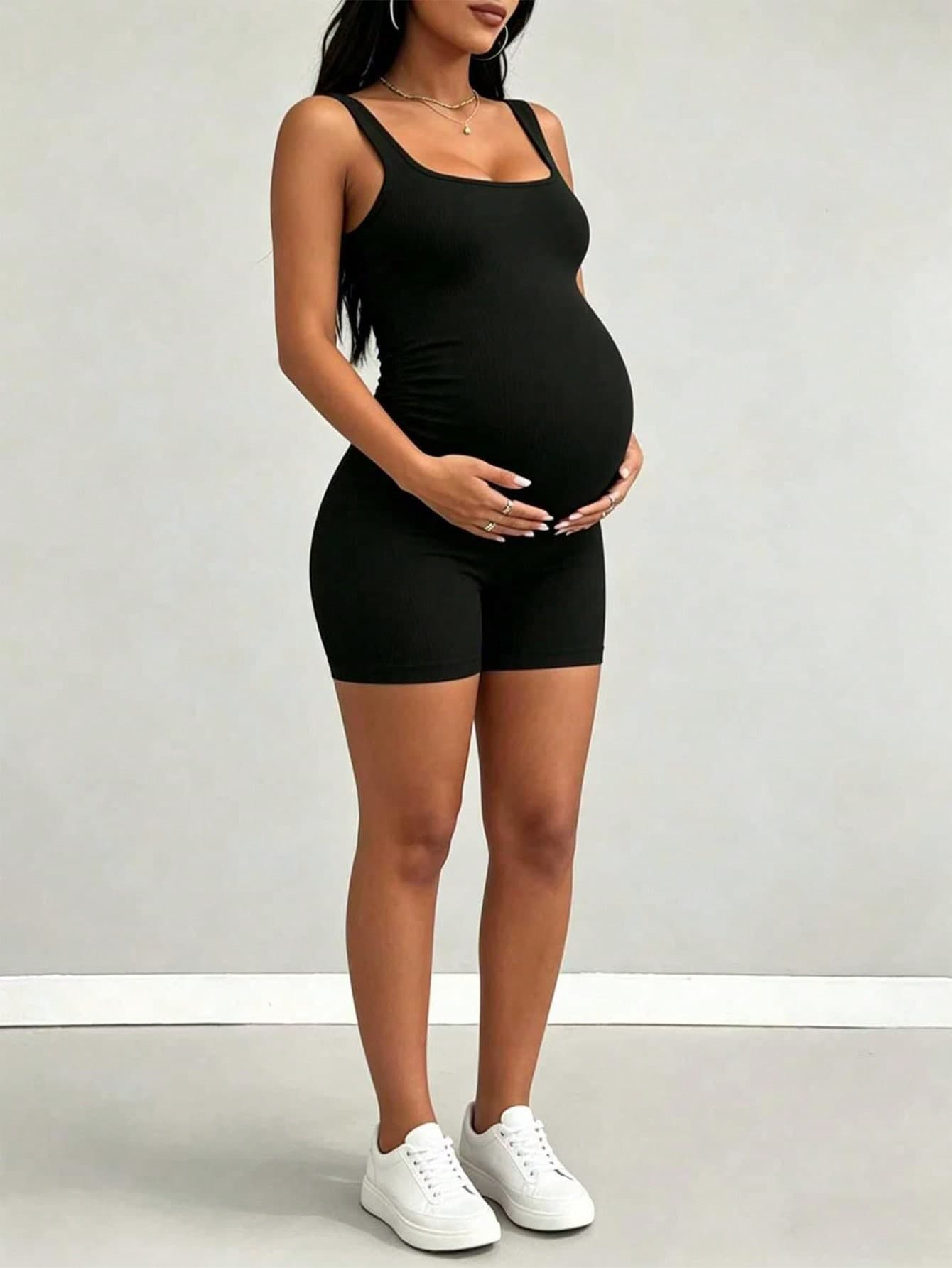 Parara Maternity Jumpsuit Camisole Tank Top, Versatile Short Length, Slimming Loose Fit, Minimalist Style, Women's Holiday Clothing Black Summer