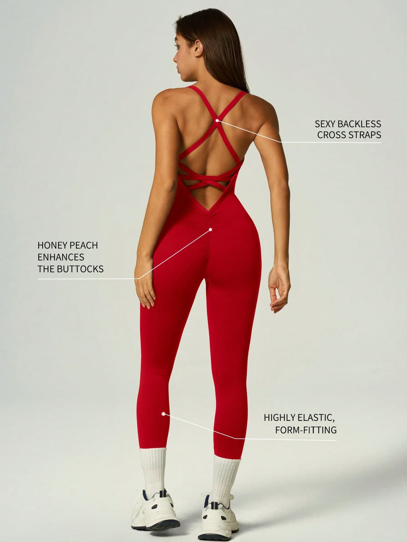 UONNOU Peach Butt Lifting Workout Jumpsuit, V-Neck Crisscross Backless Yoga Jumpsuit Sports