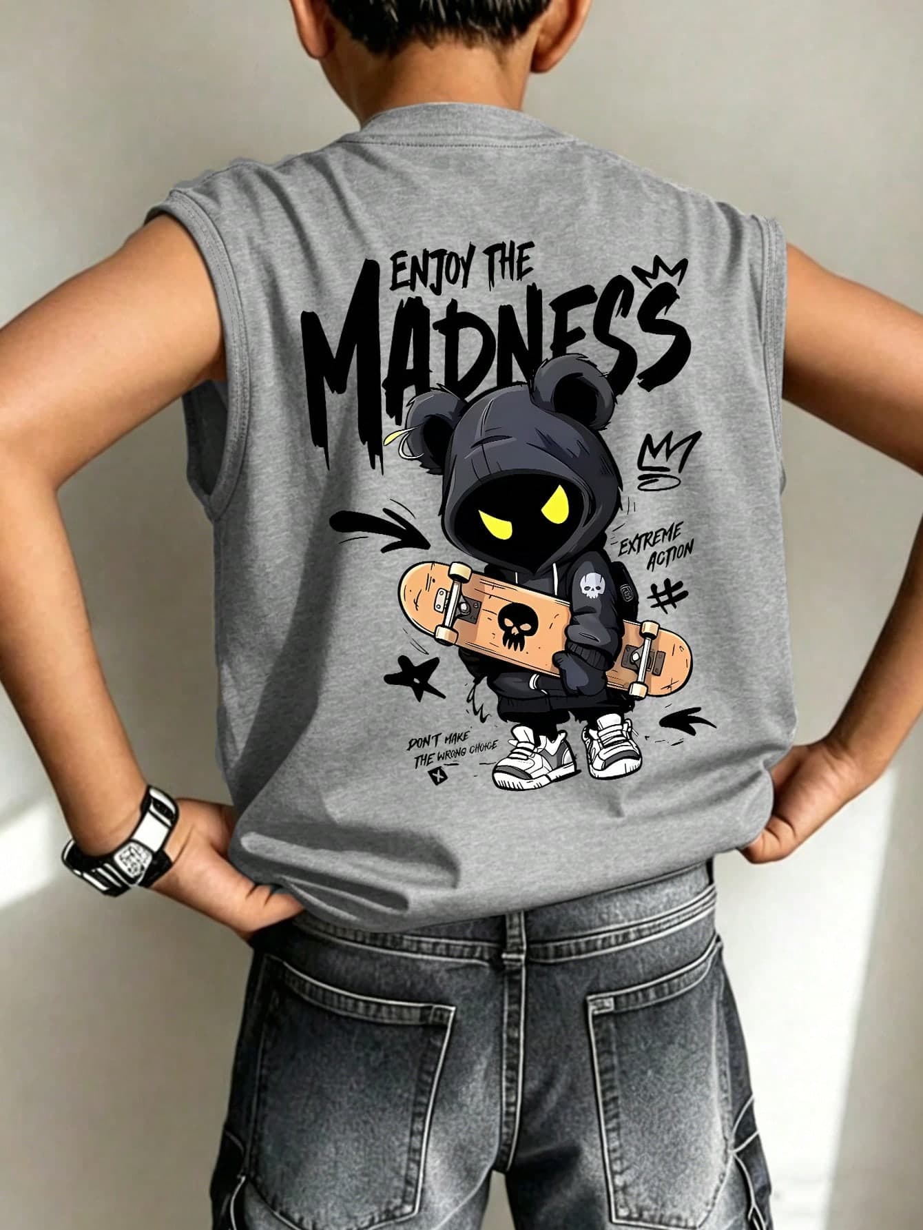1 Boy's Simple Cartoon Character Print Sleeveless Crew Neck Vest, Cool And Casual Boy's Top