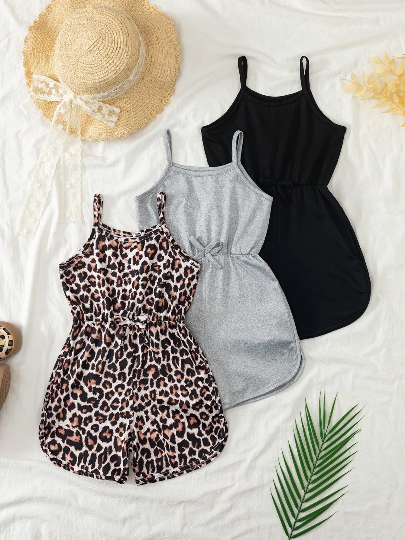 3pcs/Set Girls' Casual Sleeveless Romper Outfit, Versatile Comfortable Shorts For Summer Vacation