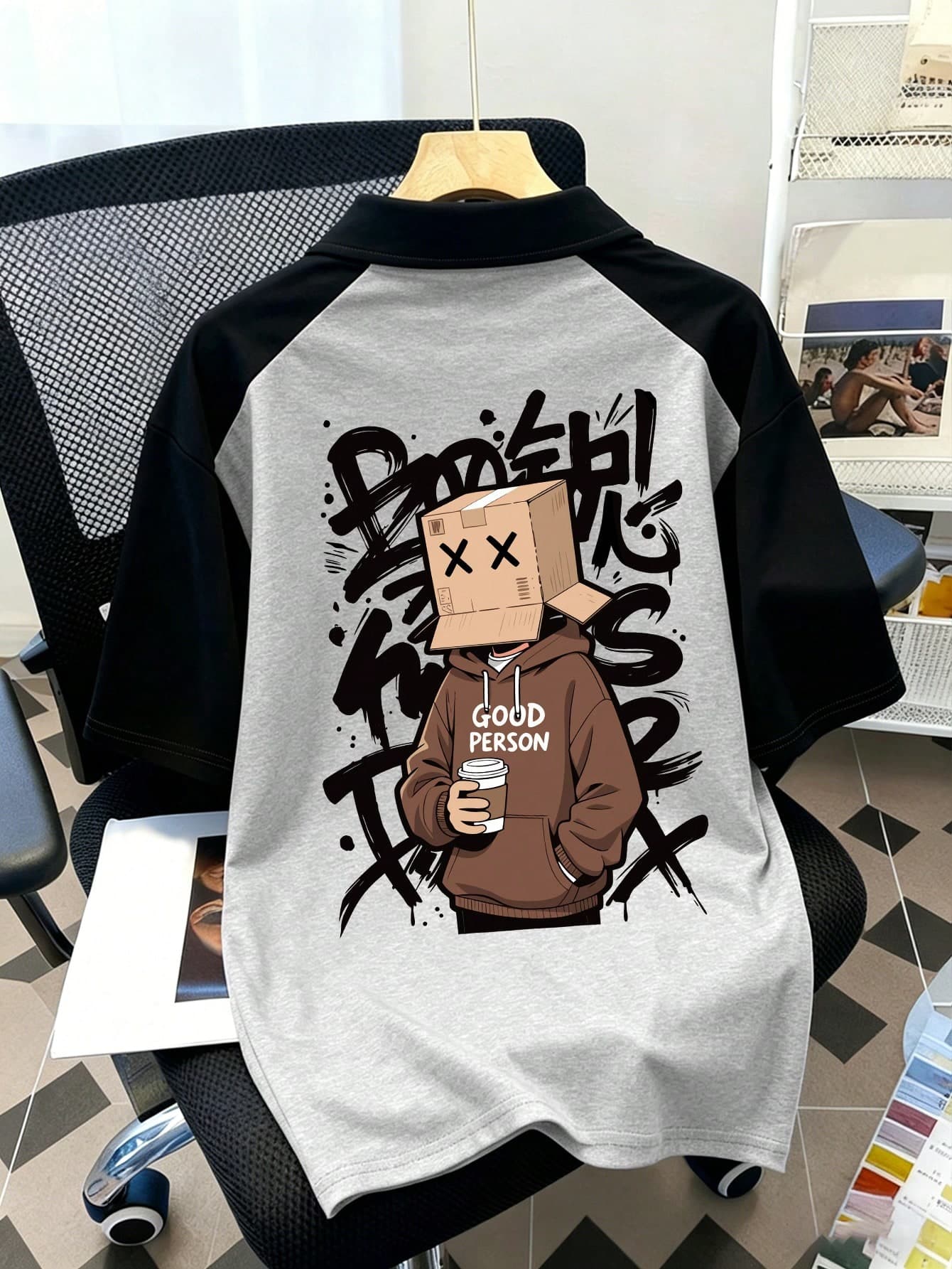 Teenage Boys' Cartoon Character & Graffiti Print Polo Collar Short Sleeve T-Shirt, Children Summer New Style, Suitable For Summer Wear