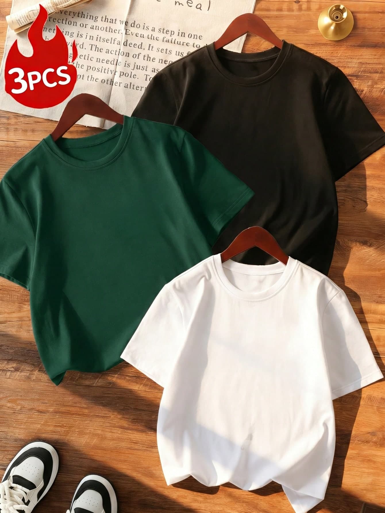 3pcs/Set Women's Summer Casual Round Neck Short Sleeve T-Shirt, Fashionable Versatile Solid Color Tops, Suitable For Daily Wear. White Top, Black Top, Pink Top