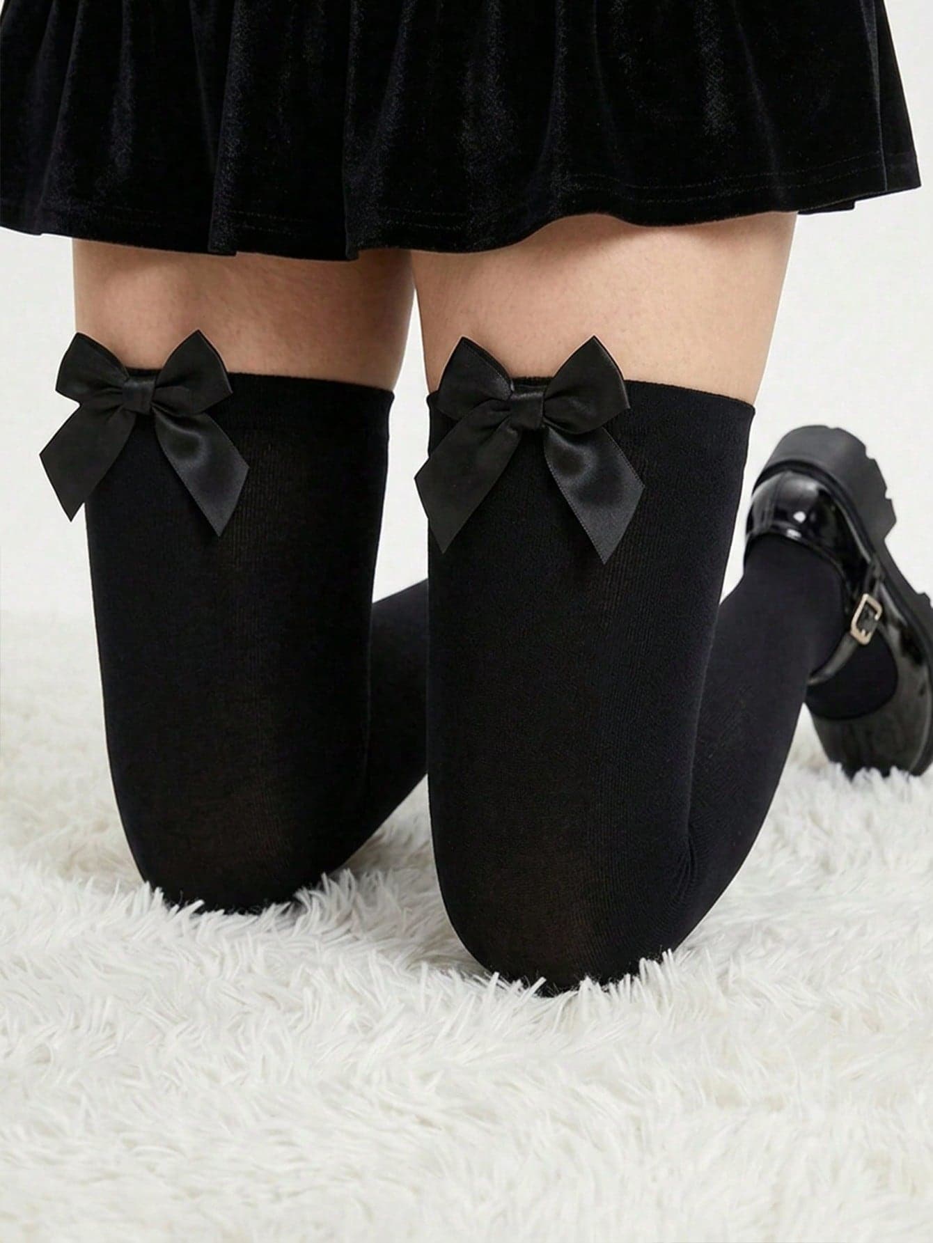 1 Pair Women's Sexy Bow Fishnet Stockings, Suitable For Skirt Pairing