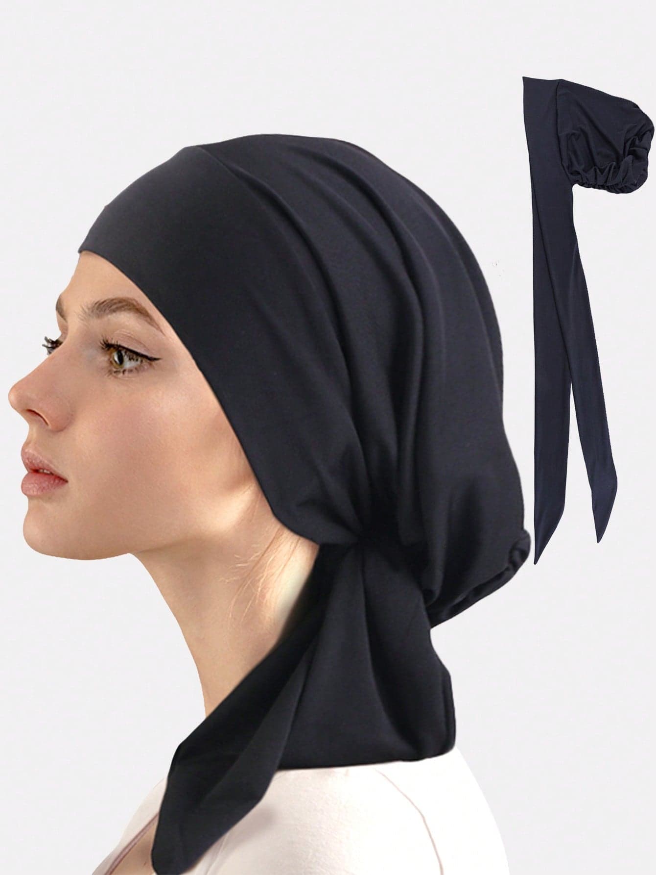 1pc Women's Stretchy Ribbon Decor Turban Hat, Pirate Bandana Cap Sleep Bonnet