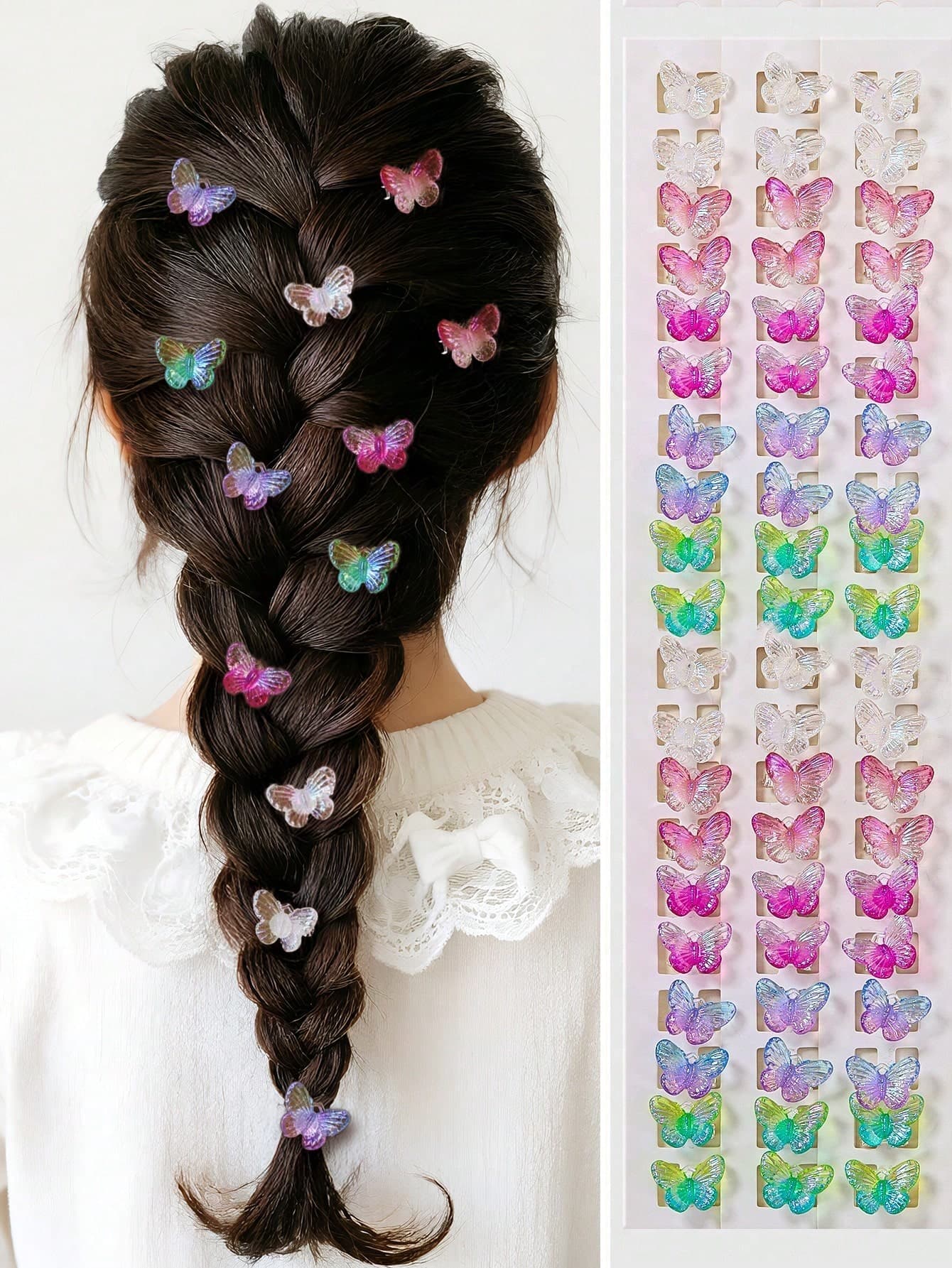 10pcs/Set Girls Colorful 3D Transparent Butterfly Decor Cute European And American Style Hair Clips, Bangs Clips, Hair Accessories