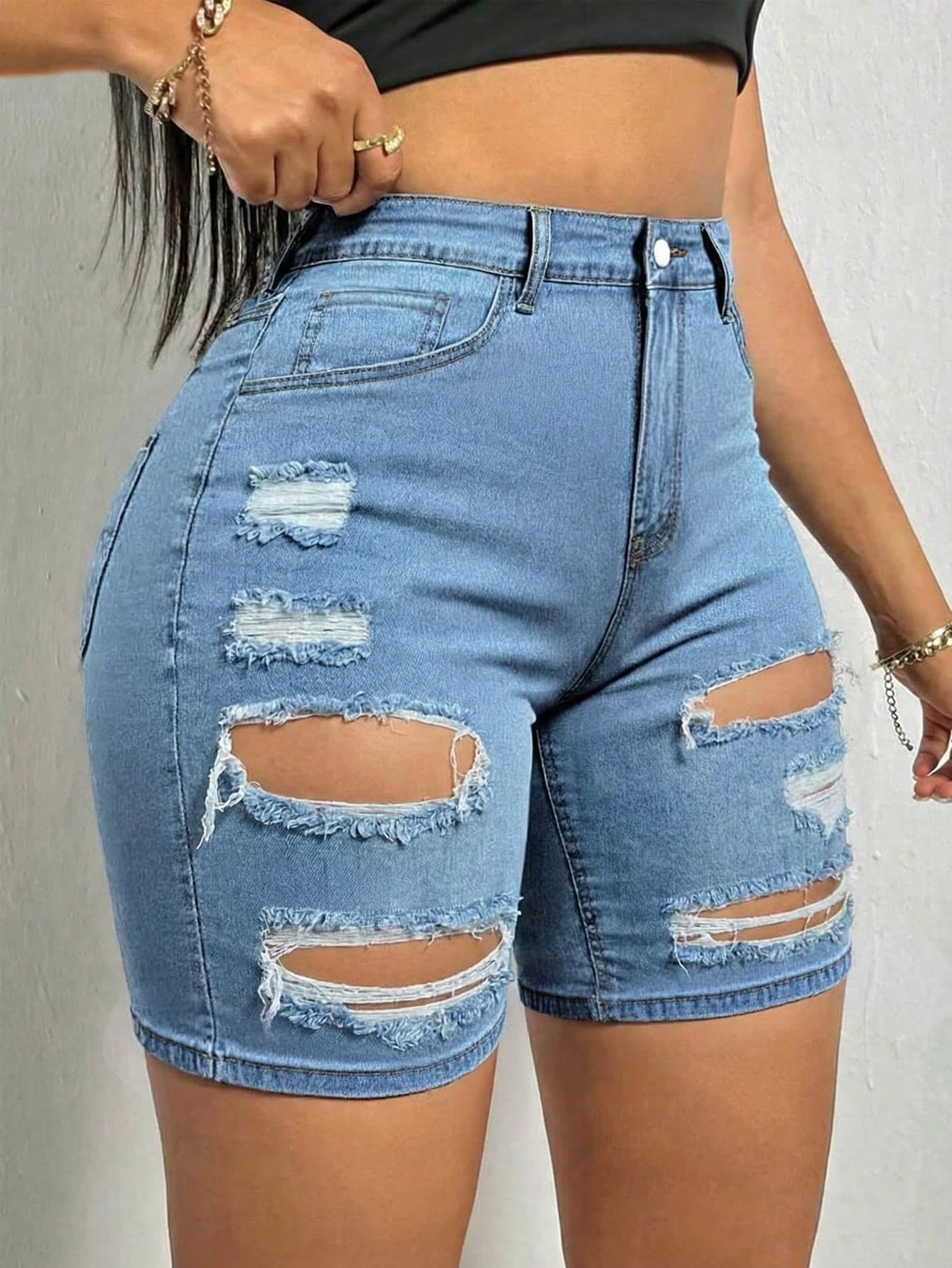 Women's Summer Casual Stretch Slim Fit Denim Shorts, Flattering And Slimming, Suitable For Vacation, Beach, Concert, Music Festival, And Other Occasions For Denim Girls