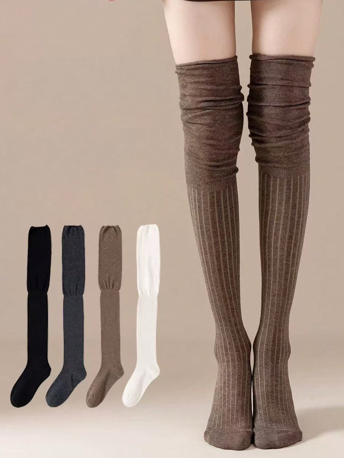 Women's Vintage Style Over-The-Knee Slouch Socks, Long Tube Socks For Spring, Summer, Autumn, Winter, Suitable For Tall Boots/Loafers, Essential For Lazy Chic Streetwear