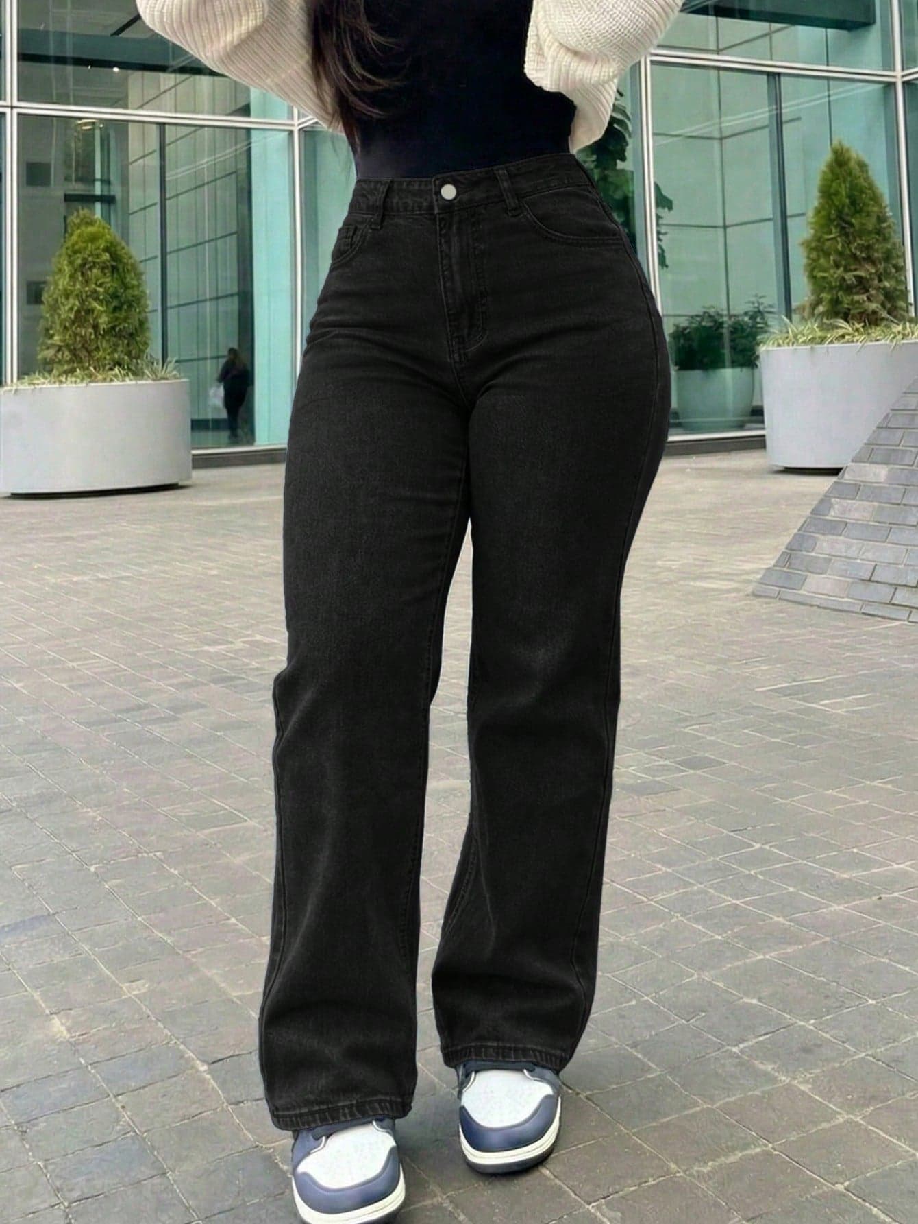 Women's Retro Loose Boyfriend Straight Leg Jeans Casual Black