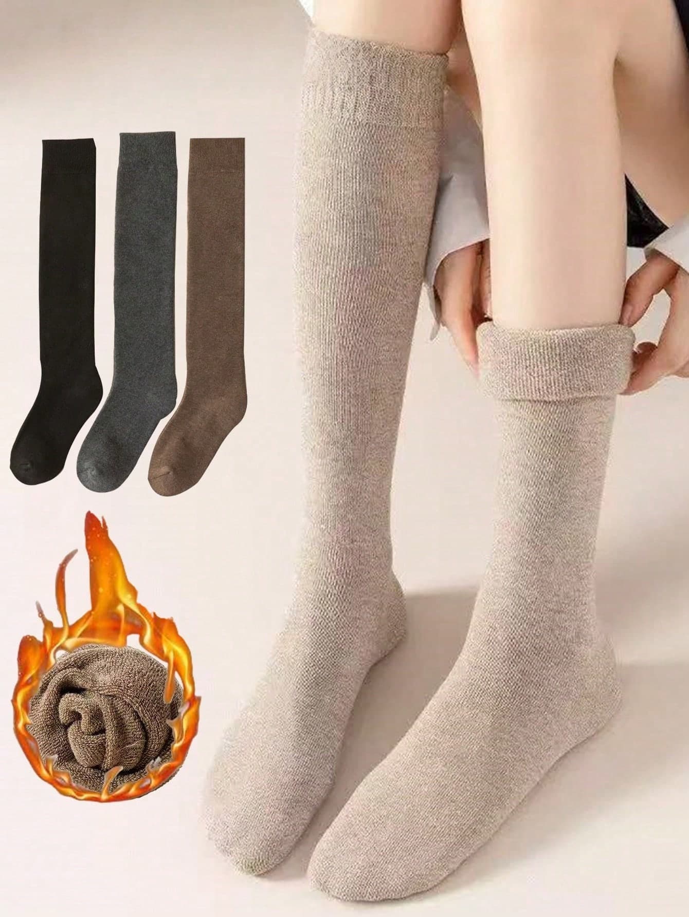 1/2/3/4 Pairs Women Solid Color Thigh High Socks, Warm Thermal Lined, Versatile For JK Style, Fashion Must,Have Item For Autumn/Winter, Cozy Socks