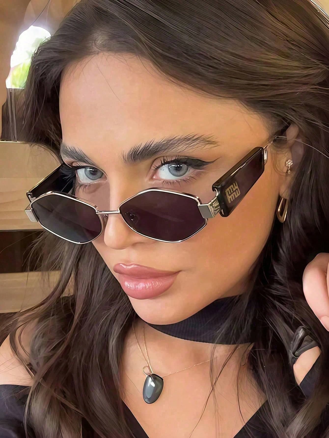1pc European And American Geometric Metal Fashion Small Frame Diamond-Shaped Street Style Fashion Glasses For Women