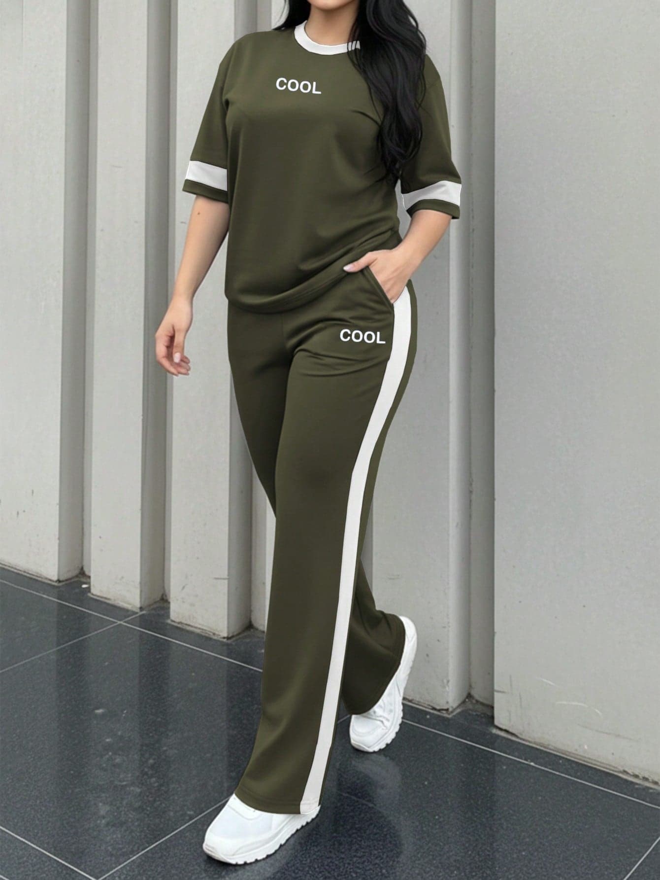 Women's New Round Neck Short Sleeve T-Shirt And Elastic Waist Loose Pants 2 Pieces Set, Suitable For Spring, Summer And Autumn Elegant