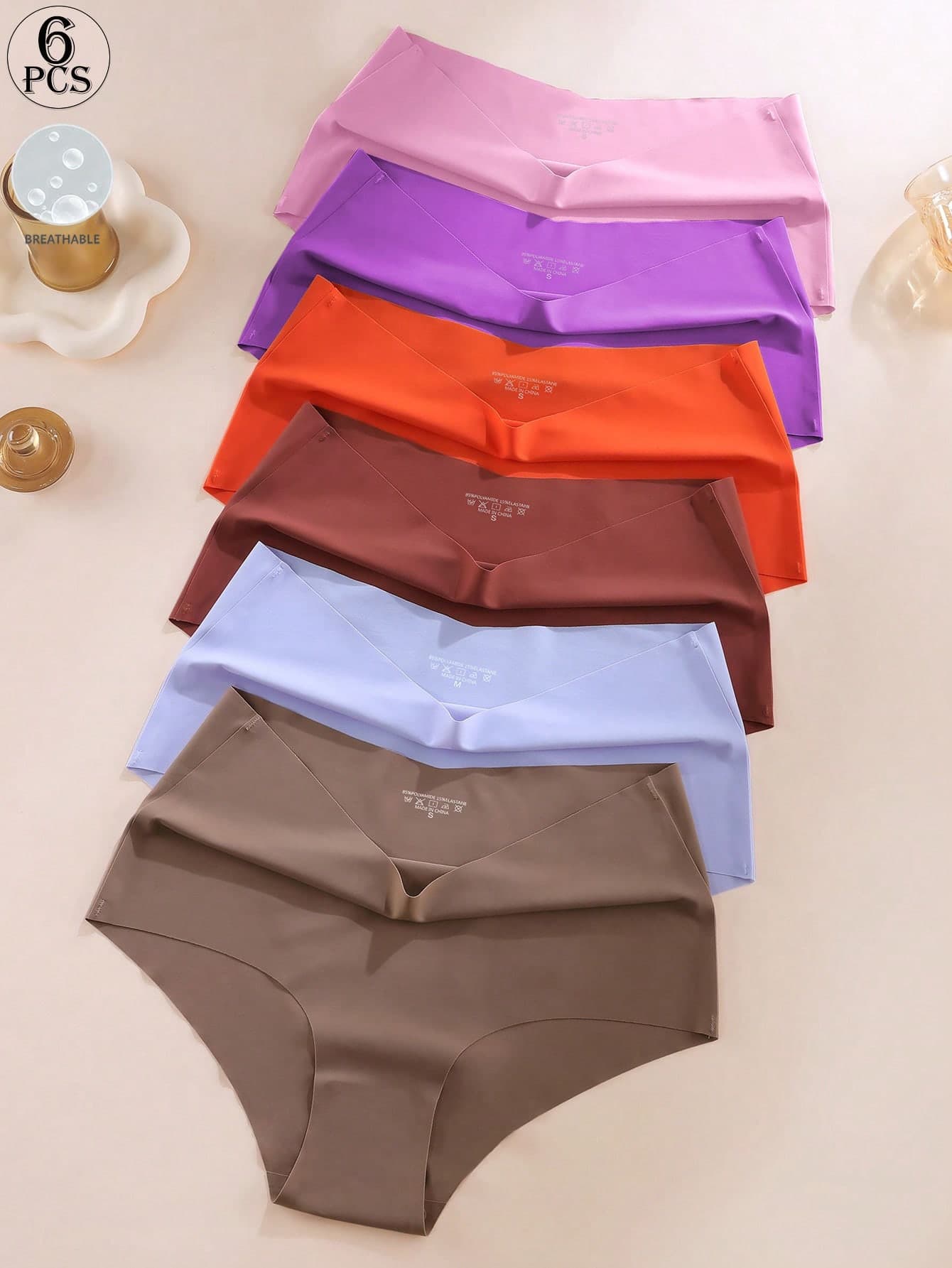 Aofeiqike 6pcs High Waist Plus Size Women's Briefs, Sexy Seamless Breathable Ice Silk Panties, Comfortable Soft Underwear
