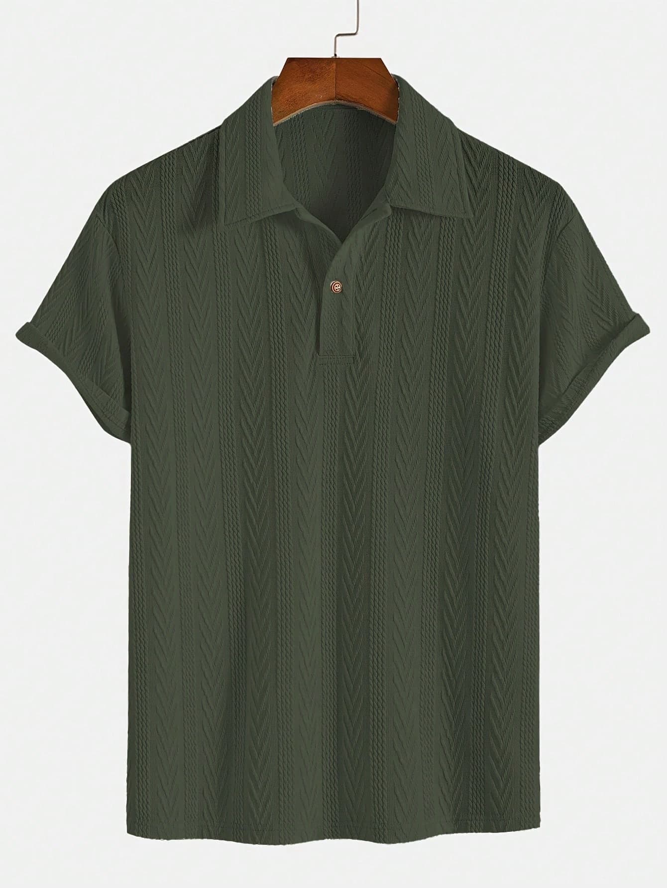 Men's Loose Fit Thin Solid Color Elastic Knit Polo Shirt, Fashionable