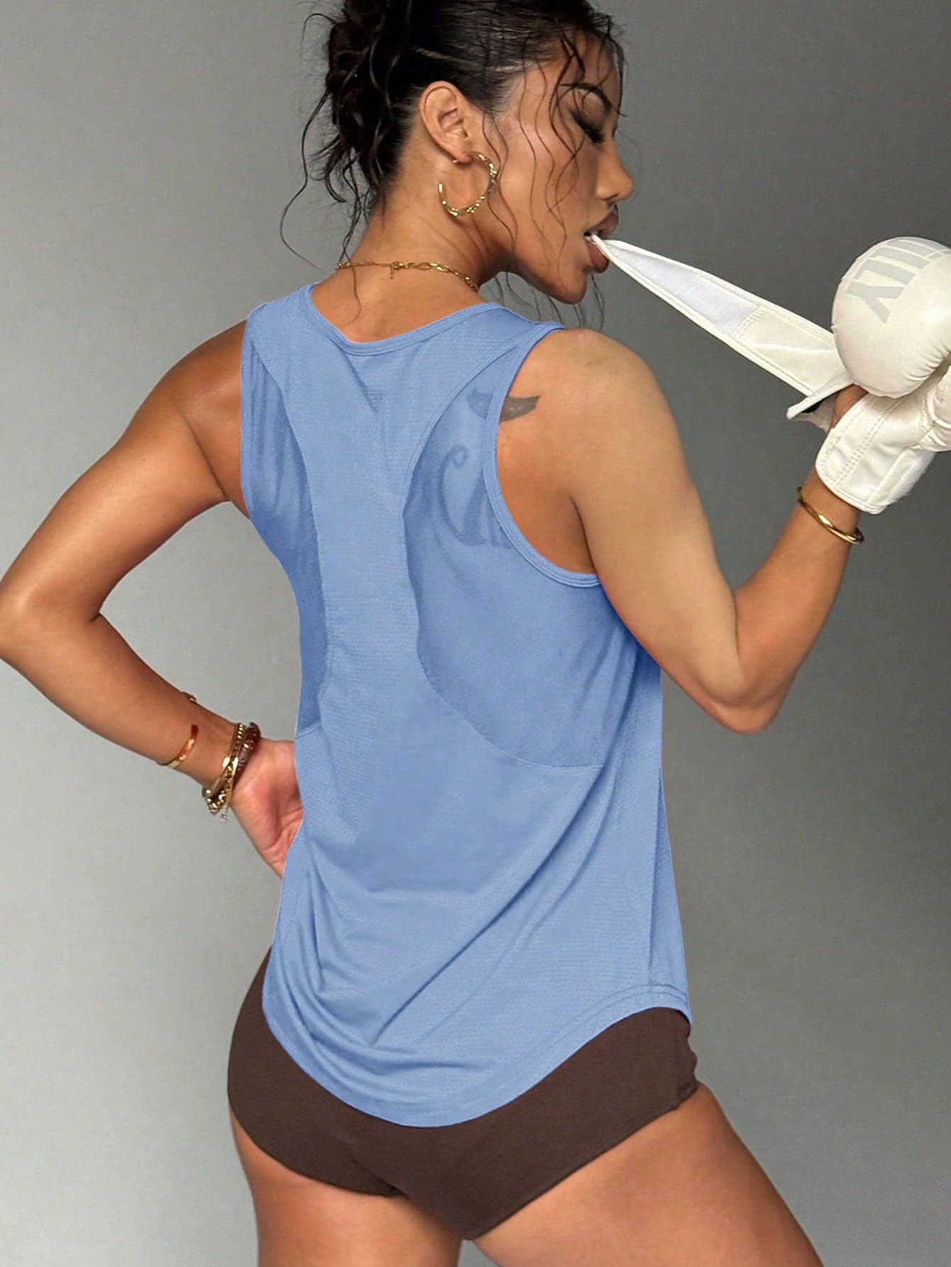 Solid Color Hollow-Out Sports Tank Top, Fitness Workout Vest