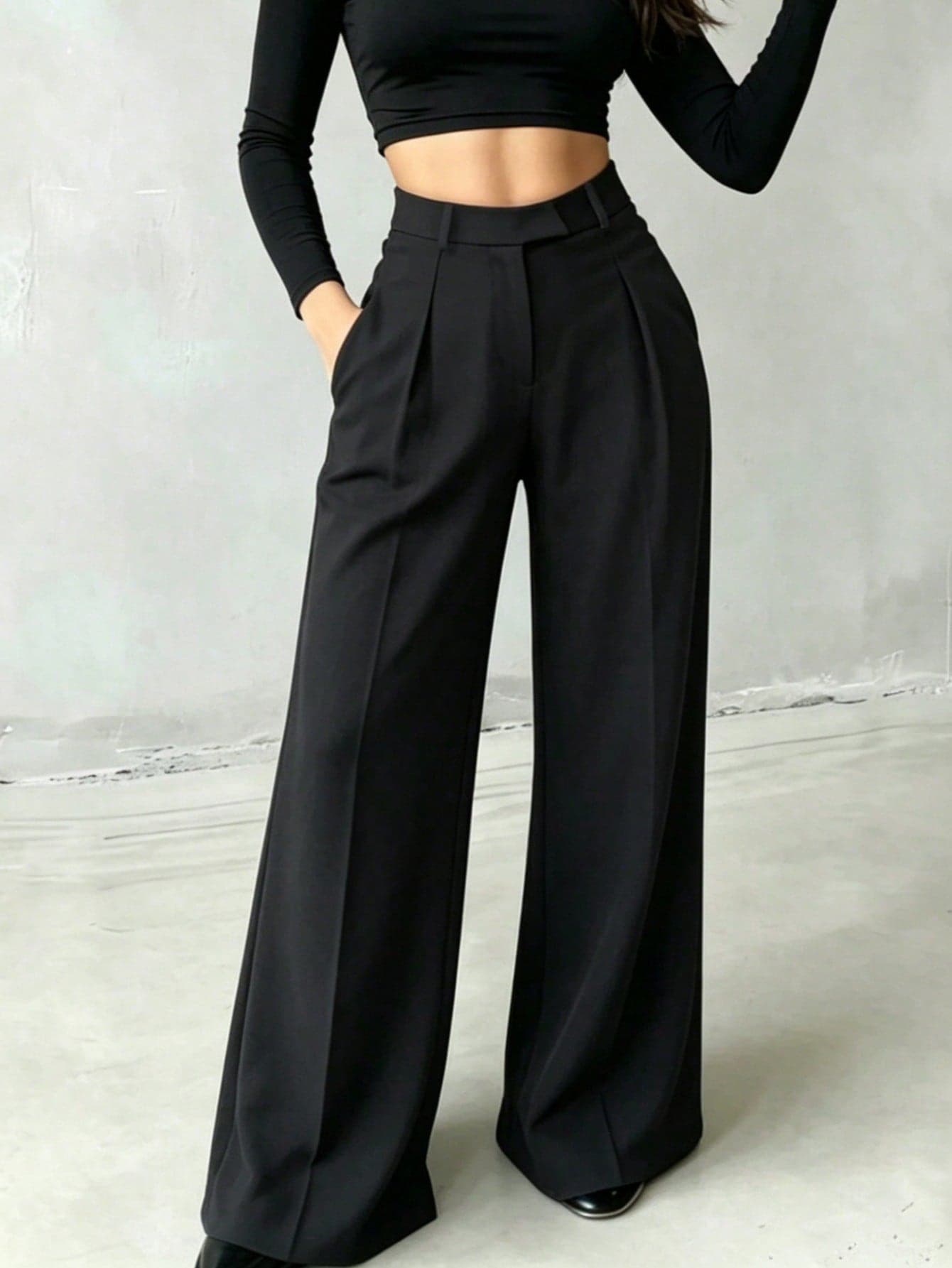 Women's Solid Color Casual Versatile Wide Leg Pants For Daily Wear Black Summer