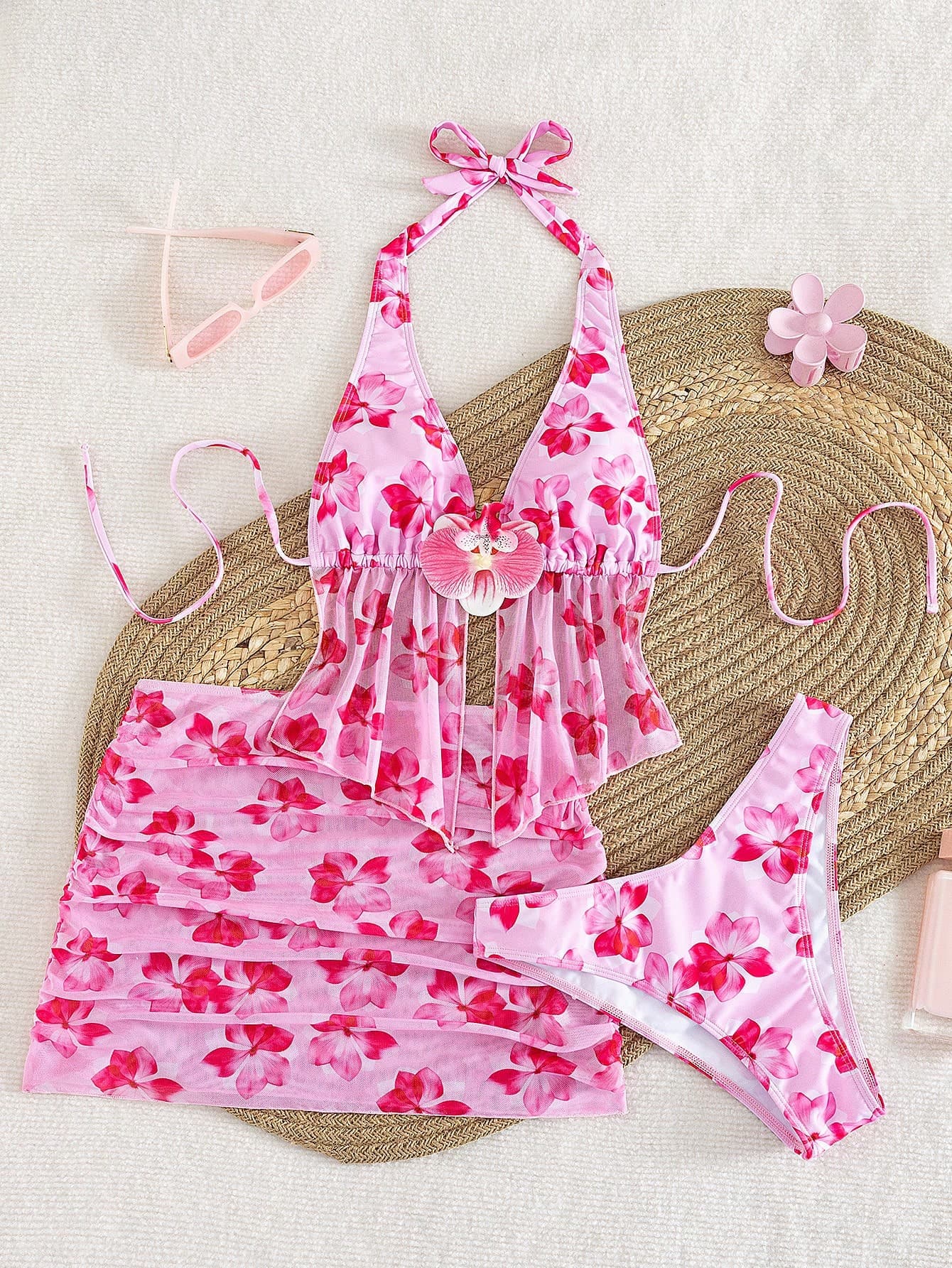 2026 Women's Random Print Spaghetti Strap Sexy Bikini Swimwear Set, Summer Outfit, Elegant, Valentine's Day, Beach, Vacation, Casual, Unique, Summer Set, Summer Holiday Set, Spring, Women's Valentine's Day Set, Carnival