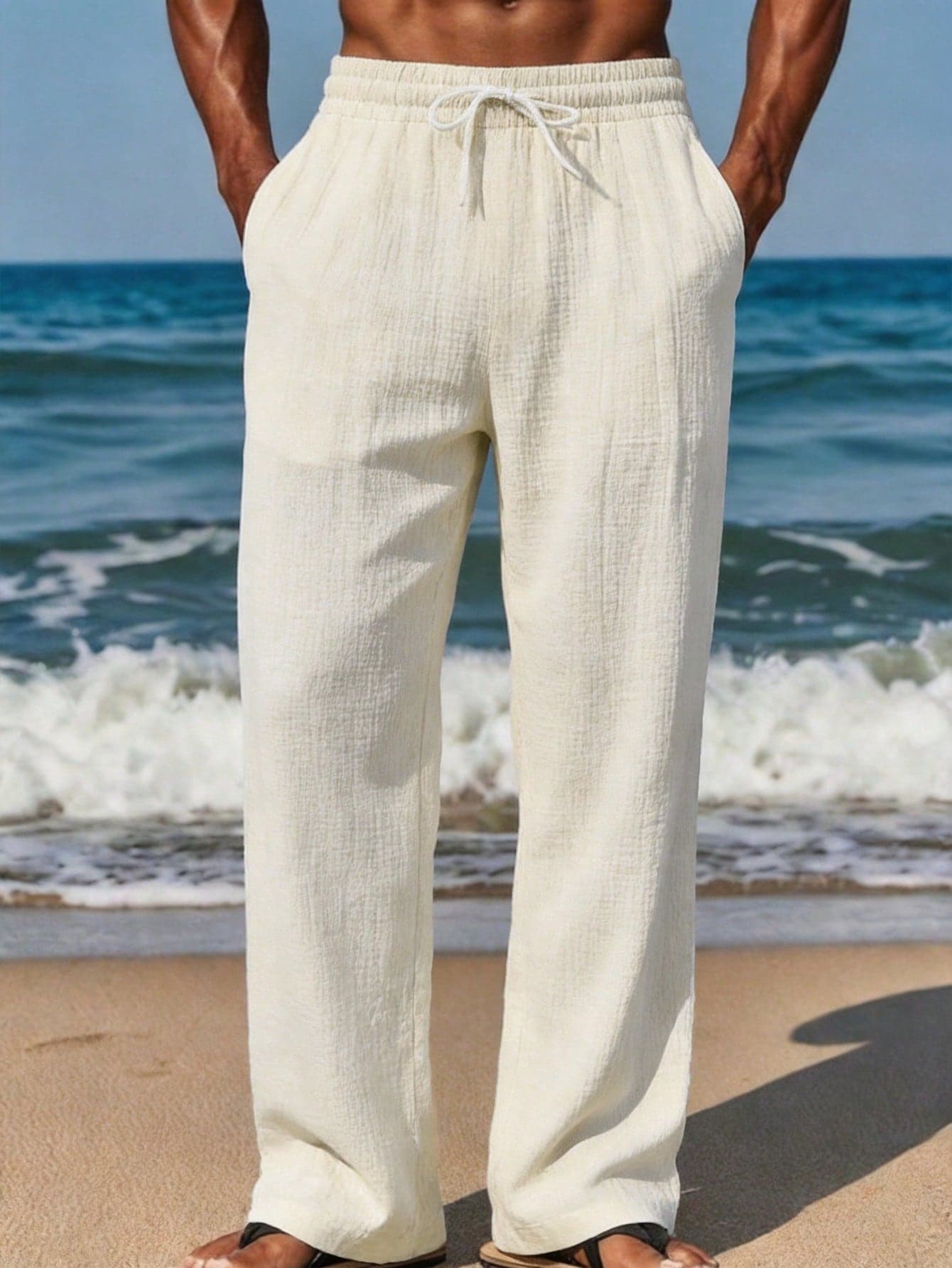 Plus Size Men's Casual Solid Color Drawstring Waist Long Pants