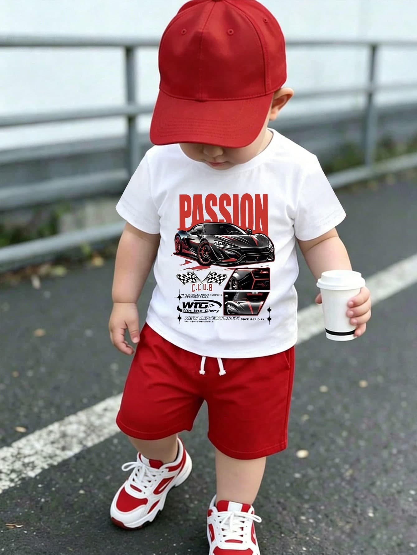 Baby Boy Letter & Racing Car Print Short Sleeve T-Shirt And Shorts Casual Set