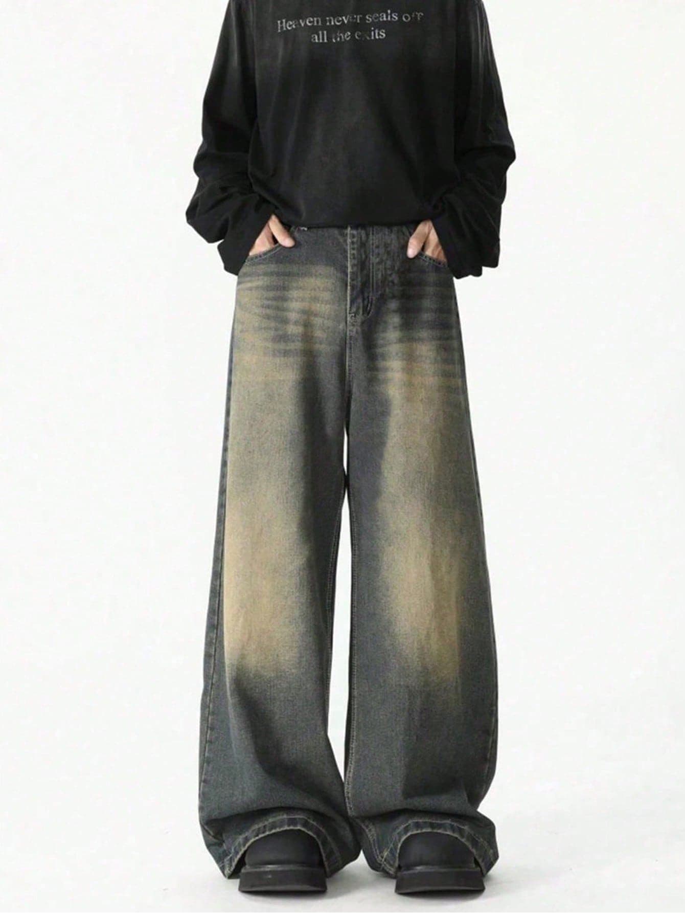 Teen Boys' Loose Fit Pocketed Wide Leg Casual Denim Jeans