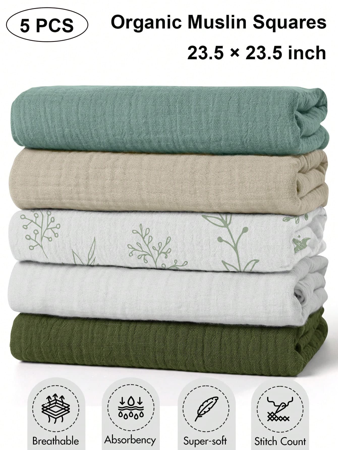 5pcs Baby Muslin Swaddle Blankets, 23.5 X 23.5 Inch Large Soft Breathable Muslin Blankets For Newborn Boys And Girls