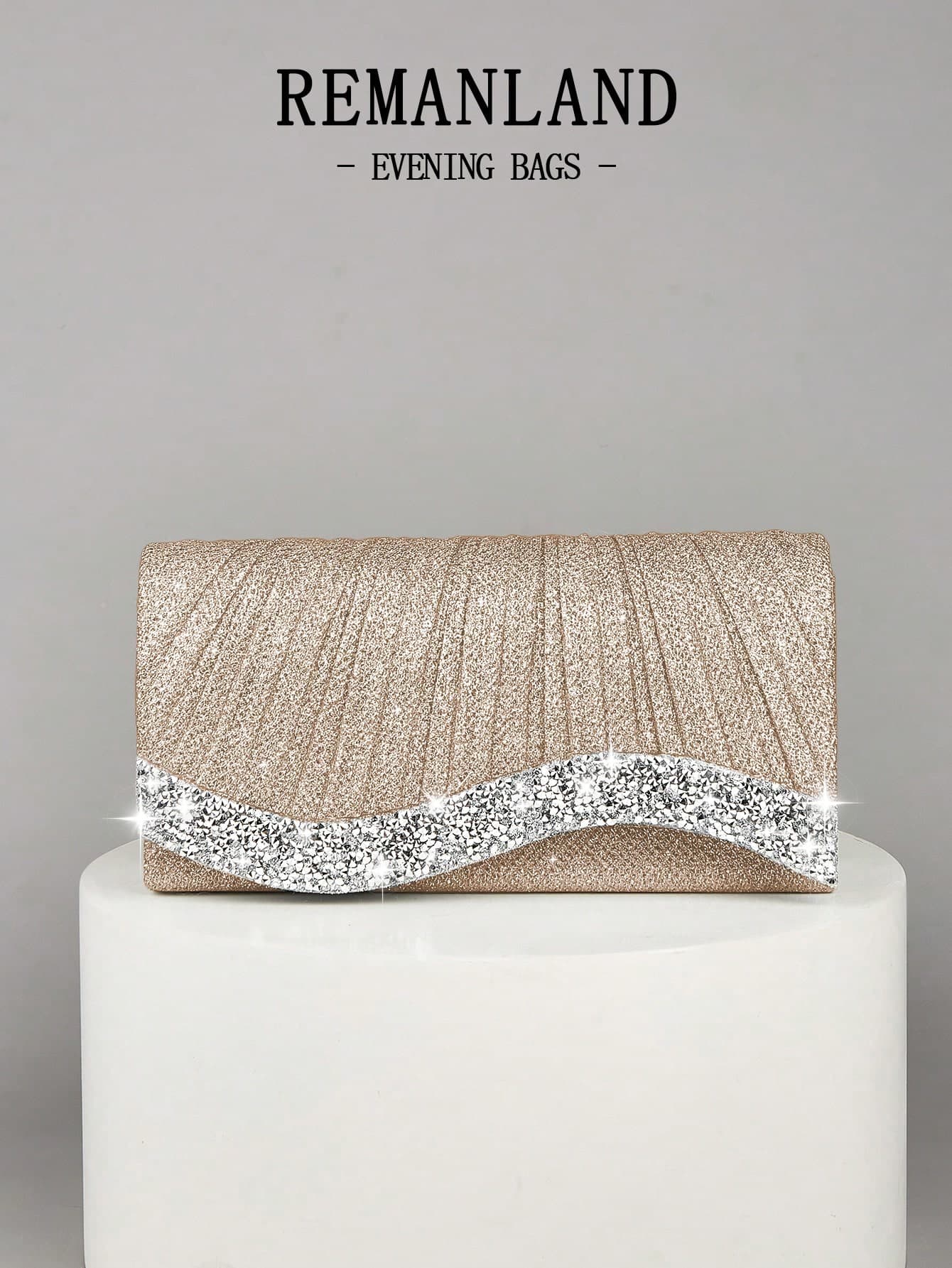 REMANLAND Mini Shiny Chain Folding Pleated Square Clutch Bag, Rhinestone Embellished Evening Bag, Perfect Match For Women's Ball Gown, Ball Accessories, Sequin Dress, Shiny Dress, Elegant Dress, Elegant Ball Bag, Perfect For Bridesmaids, Suitable For Wedding Reception, Party, Wedding, Ball, Banquet/Gala Occasions.