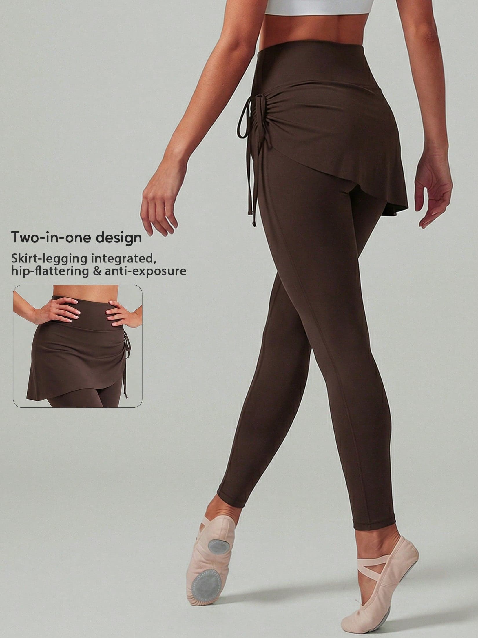 Women's 2 In 1 High Waist Fitness Yoga Leggings With Wrap Skirt Tummy Control Stretchy Athletic Sports Pants With Side Tie For Gym & Ballet