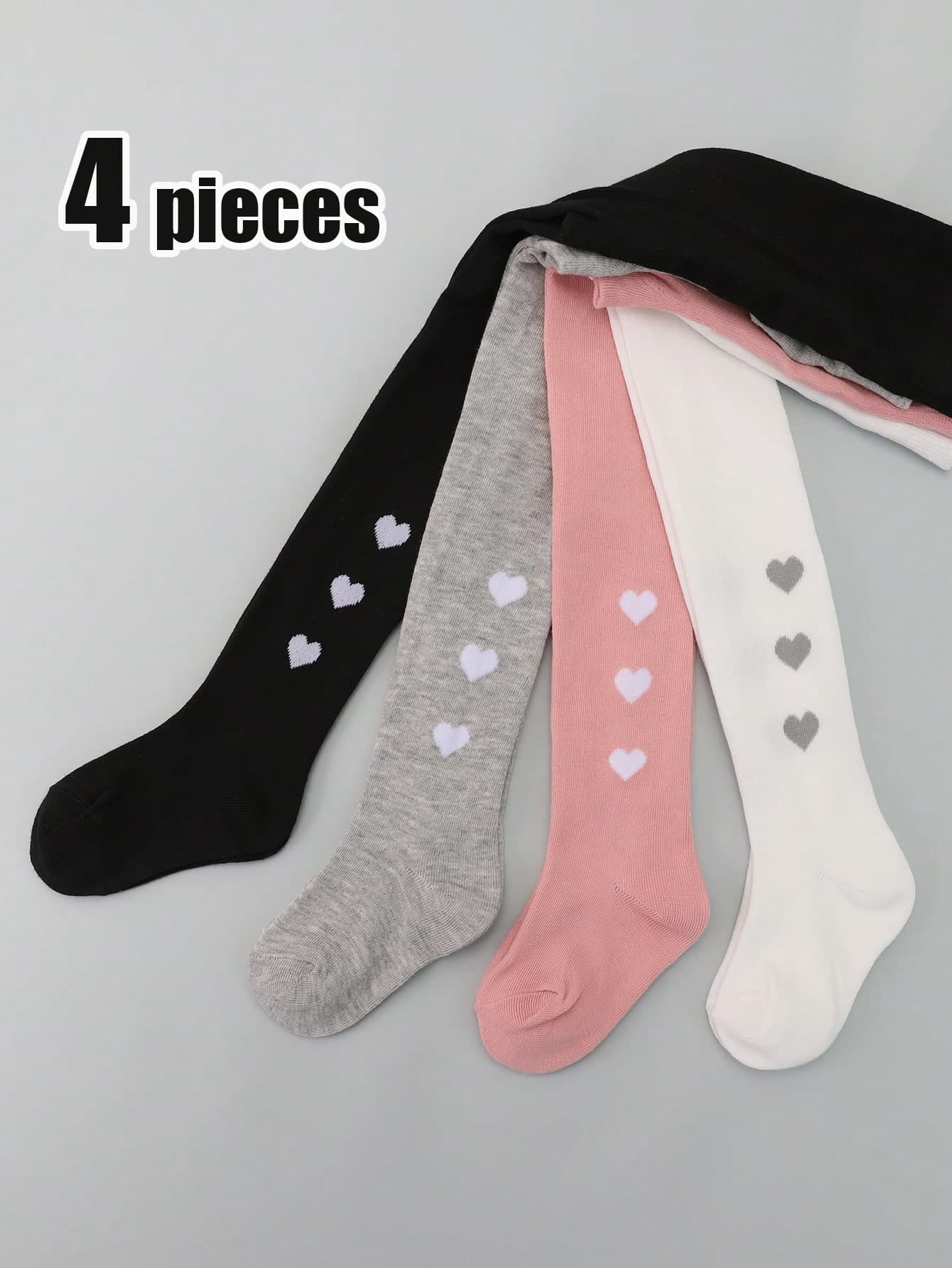 4 Pairs Girls Heart Pattern Tight Leggings, Soft & Skin-Friendly For Daily Wear And School, Suitable For All Seasons
