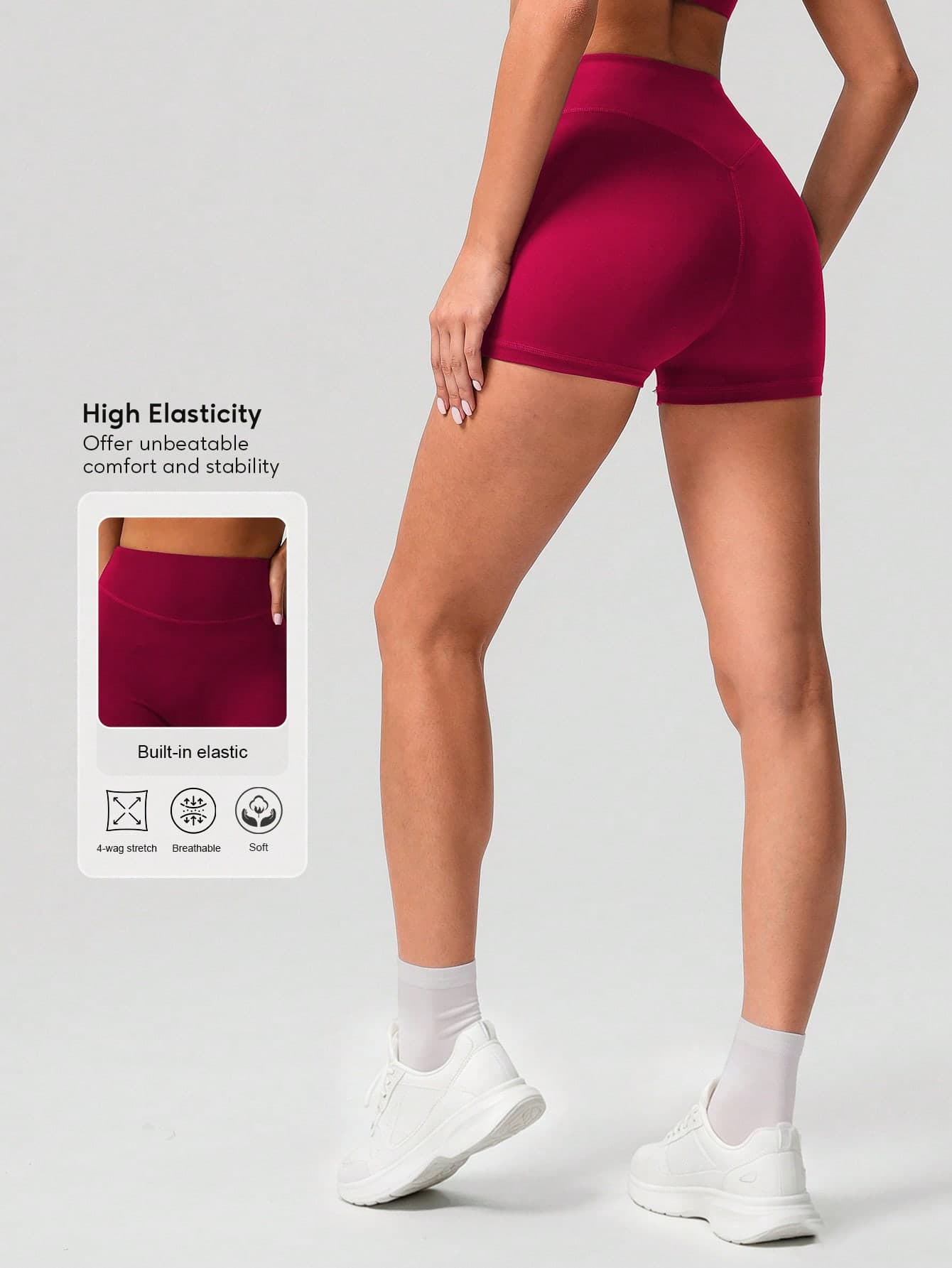 Sodalemon Women's Seamless Casual Butt-Lifting Solid Color Yoga Running Sports Shorts
