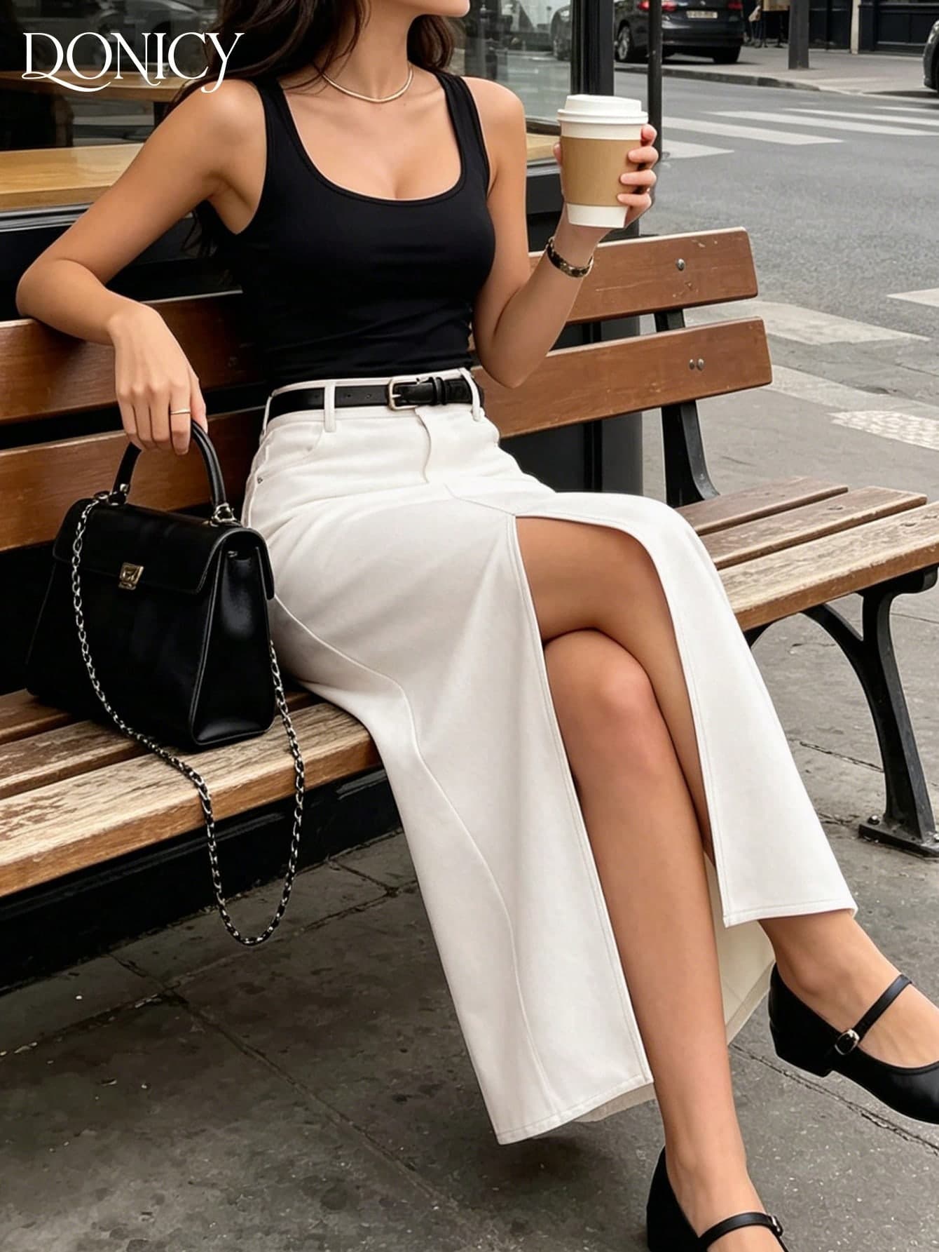 Women's Elegant White High-Waisted Slit Skirt - Spring/Summer Pocket Design Stretchy Fitted Casual Skirt Suitable For Party, Vacation, Business, Wedding, Easter