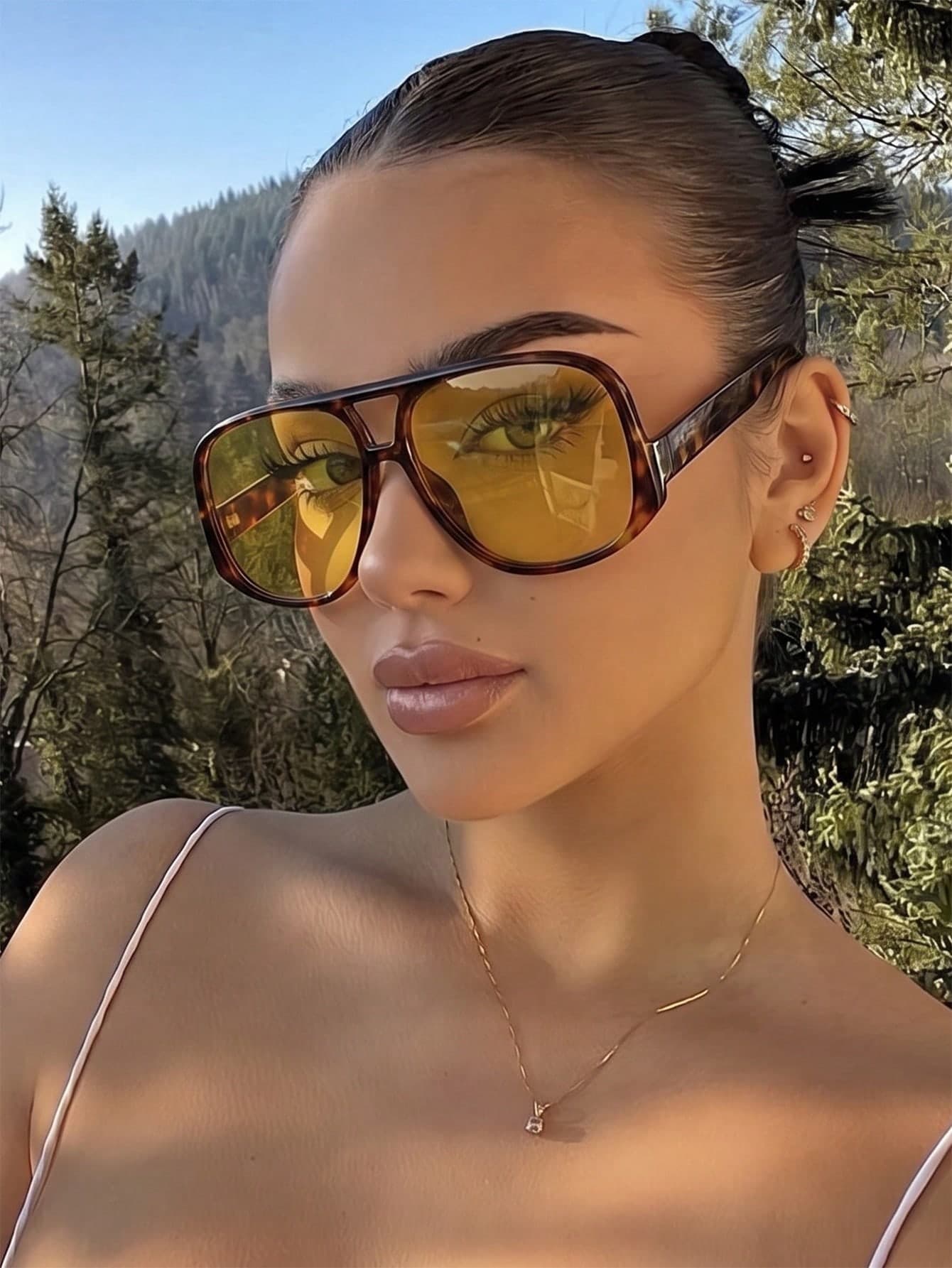 1pc Square Large Frame High-Quality Personalized Minimalist Fashion Glasses (Suitable For Driving, Casual, Travel, Party, Daily Use)
