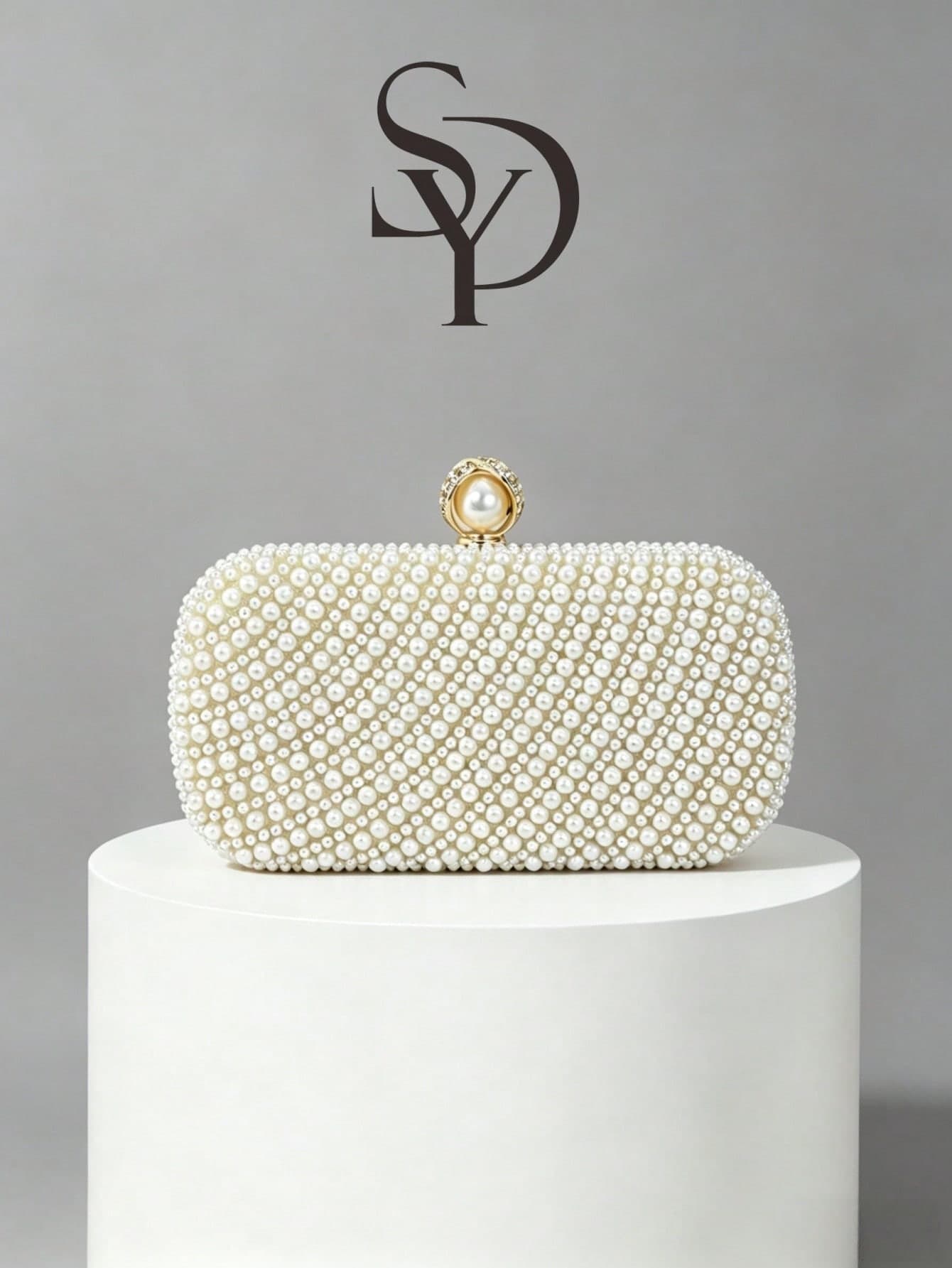 1pc Elegant Pearl Decor Box-Shaped Clutch, Luxury Hard Case Evening Bag, Suitable For Women's Wedding And Party
