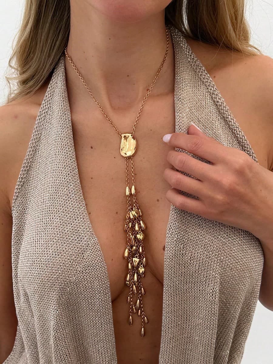 1pc Fashionable Sexy Teardrop Tassel Gold Resin Pendant Necklace, Suitable For Parties, Dates, Outdoor, Beach Vacations, High Praise