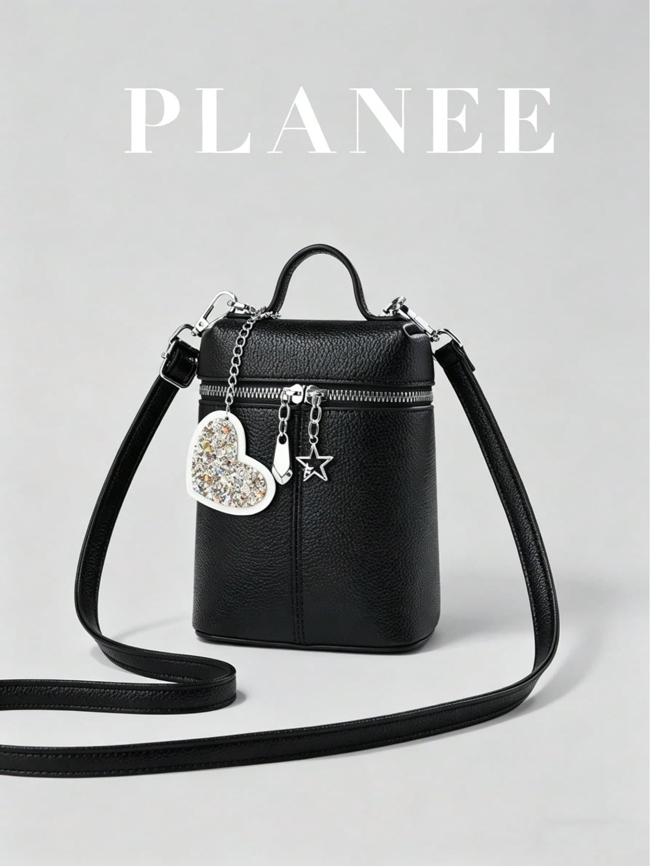 [PLANEE] Fashion Mini Zipper Crossbody Bag, Cute Star & Heart Pendant Handbag, Casual Lightweight Phone Pouch, Kawaii