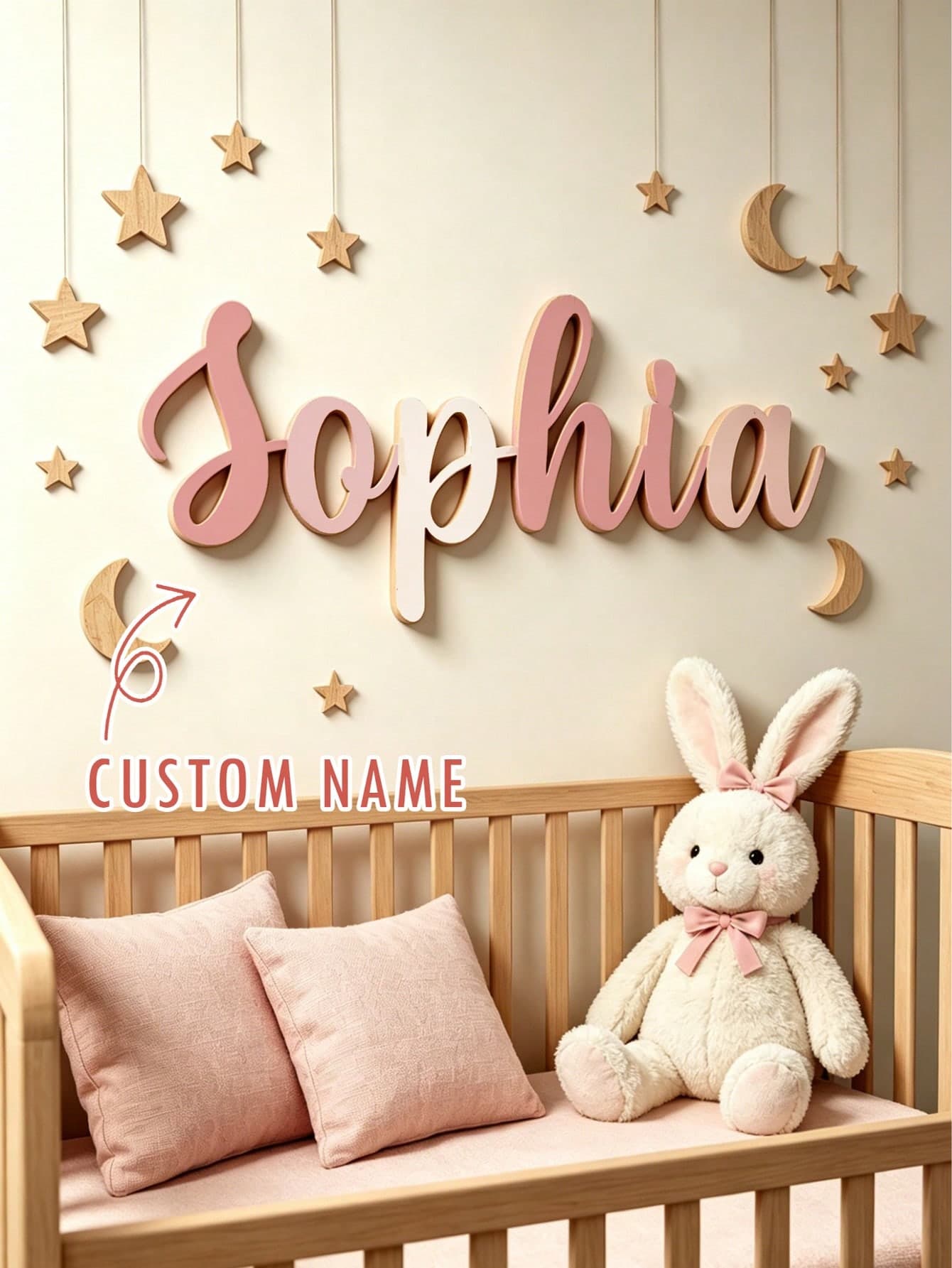 Customized Wooden Children's Name Plate, Personalized Nursery Wall Decor For Kids Room Home Decoration