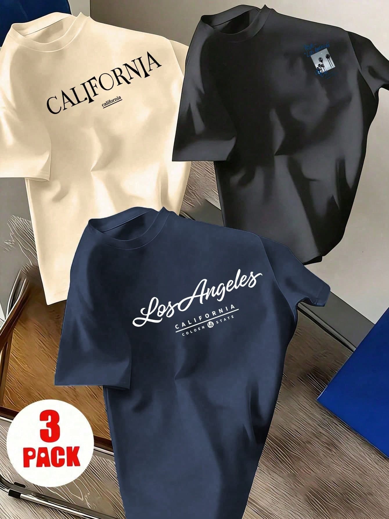 3pcs Tween Boys' Printed Short Sleeve T-Shirt Set, Student Youth Clothing, Summer Gift For Kids