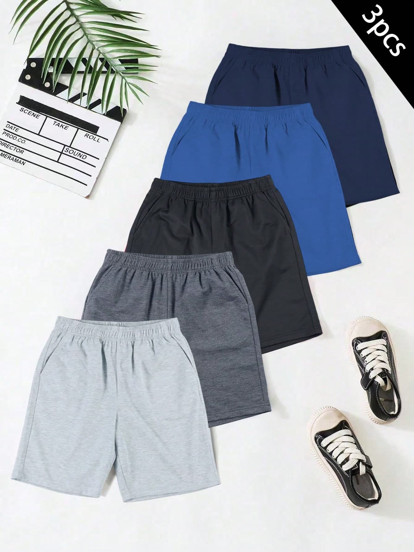 3pcs/Set Loose Pocket Outdoor Casual Shorts For Boys 4-7 Years Old, Cotton-Like Fabric, Sports Style, Spring/Summer/Autumn Back To School