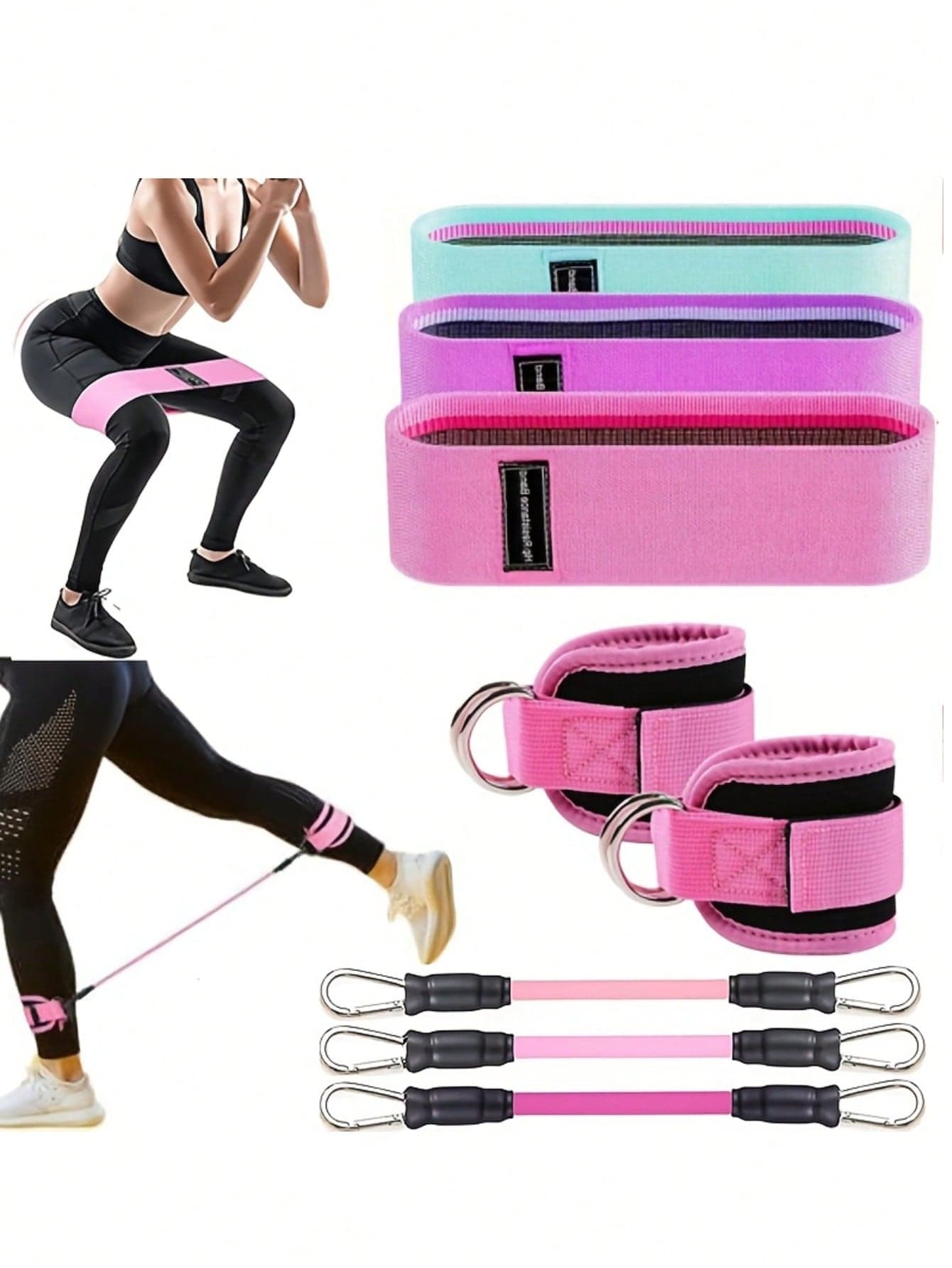 Yoga Resistance Bands Set, For Legs And Butt Shaping, Multi-Level Tension Fitness Equipment With Ankle Straps
