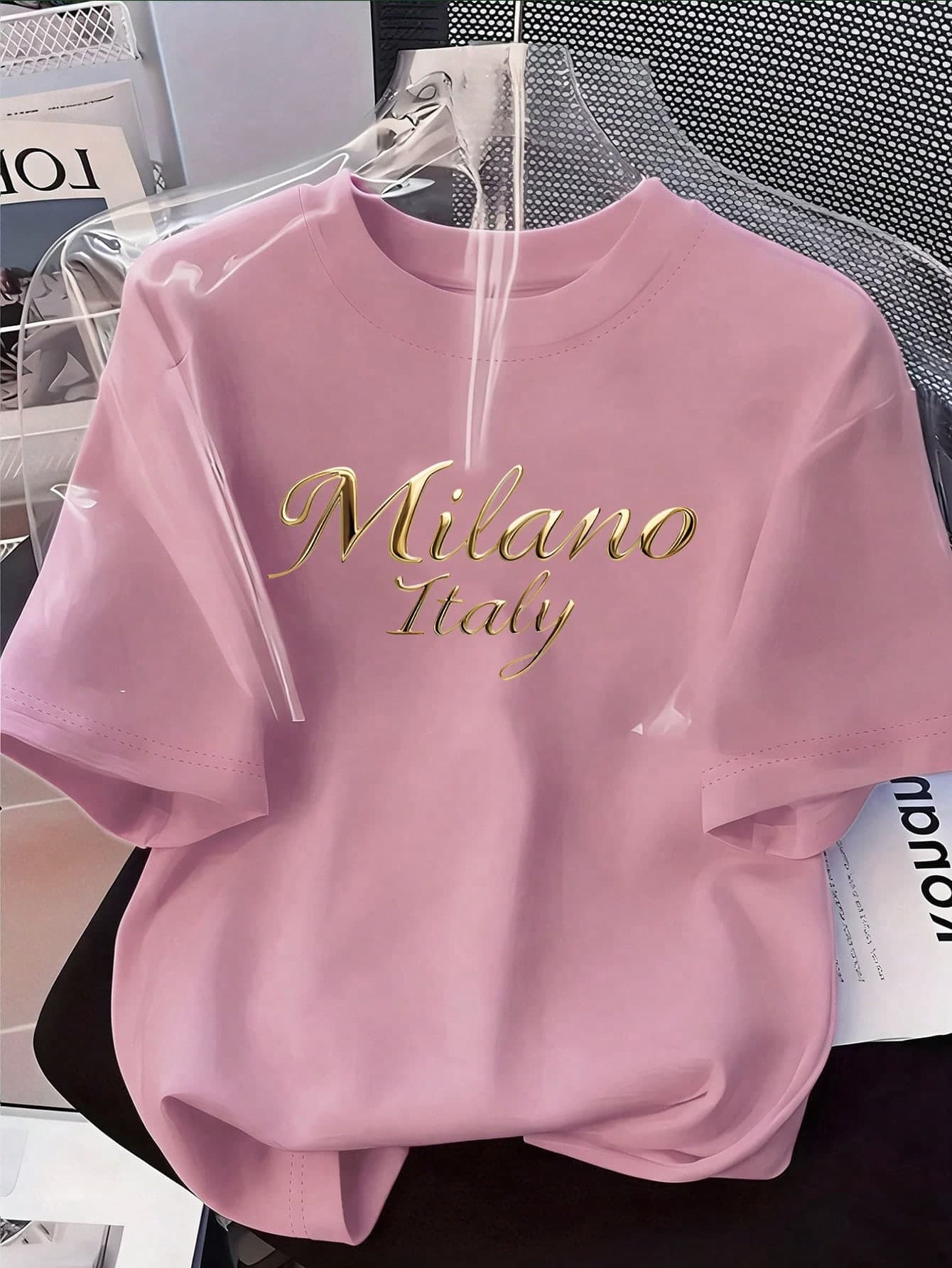 Summer Casual Letter Print Short Sleeve T-Shirt Pink
