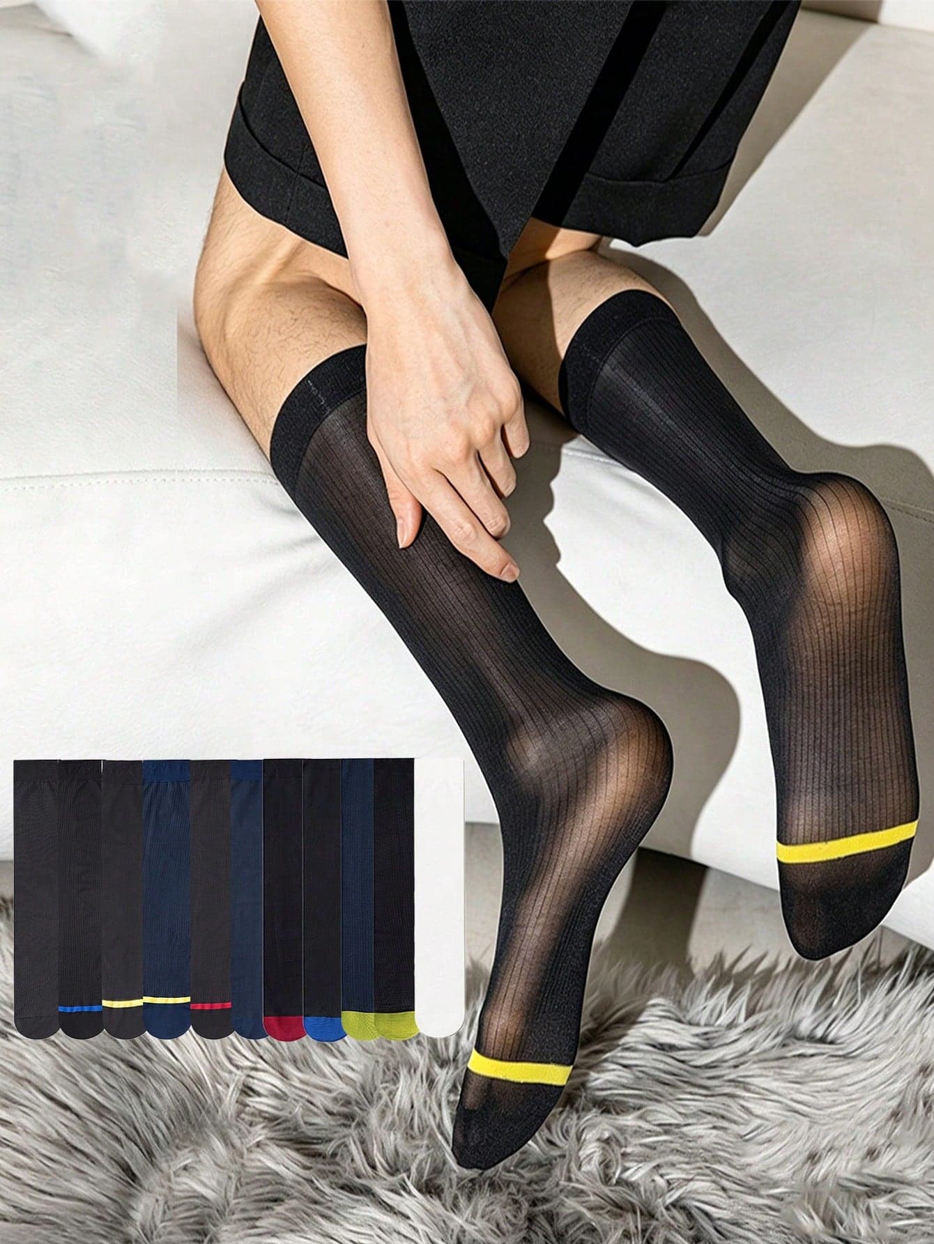 1/5/7/11 Pairs Men's Silk Stockings, Thin Summer Socks, Men's Long Socks, Super Thin Breathable Business Black Long Socks