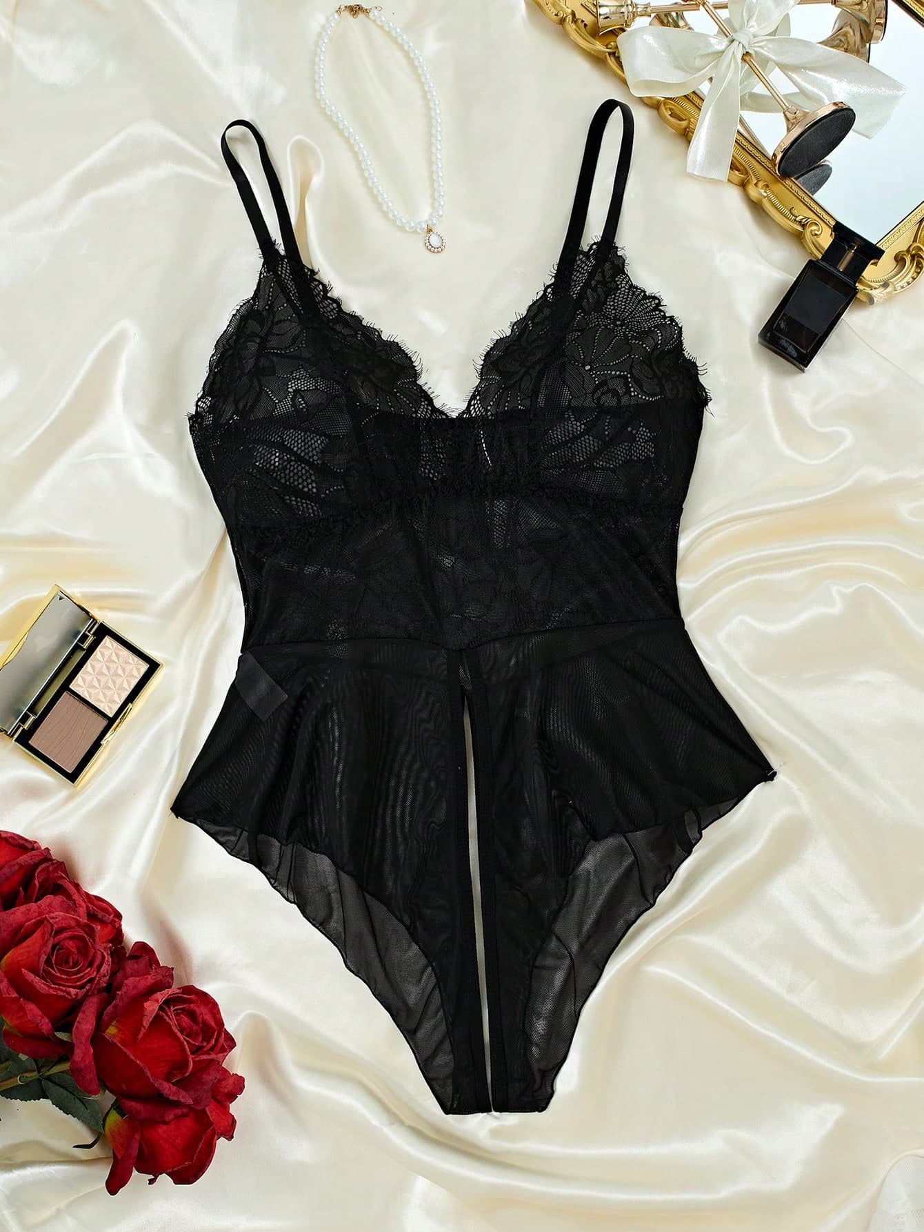 Plus Size Women Lace Patchwork Sexy Lingerie Bodysuit