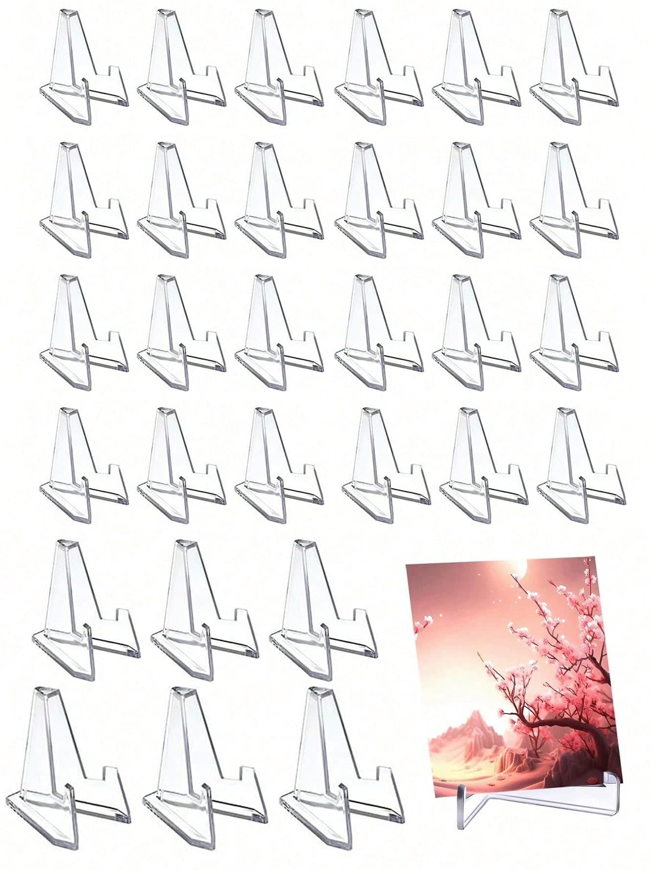 24pcs Acrylic Card Display Stands, Clear Card Holders, Mini Card Racks Suitable For Sports Cards, Trading Cards, Graded Cards, Transparent Plastic Card Clips, Paper Mini Bases For Table Numbers, Business Price Tags, Menu Labels, Party & Wedding Guest Cards