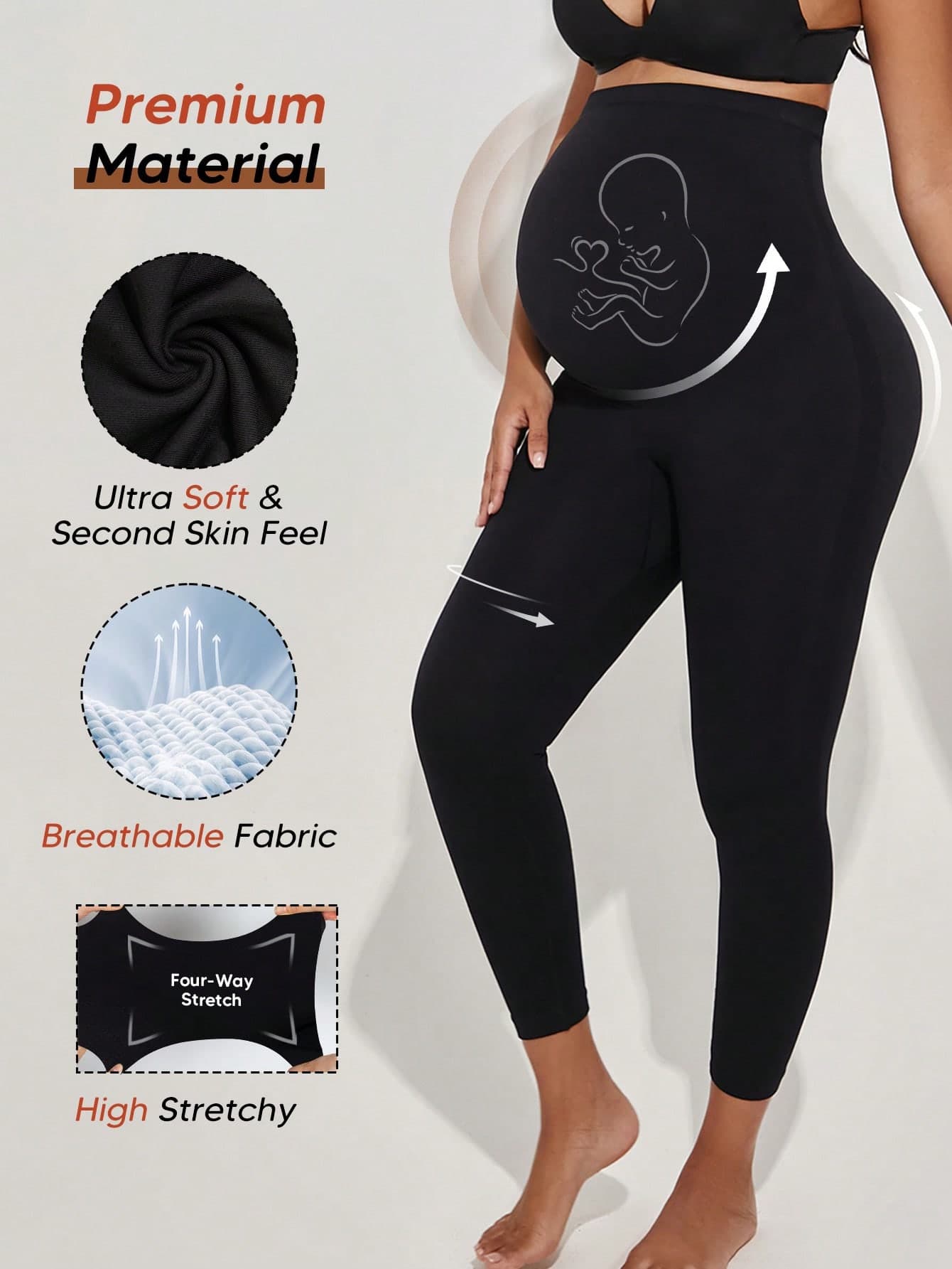 Maternity Solid Color Comfortable Pleated High Waist Leggings