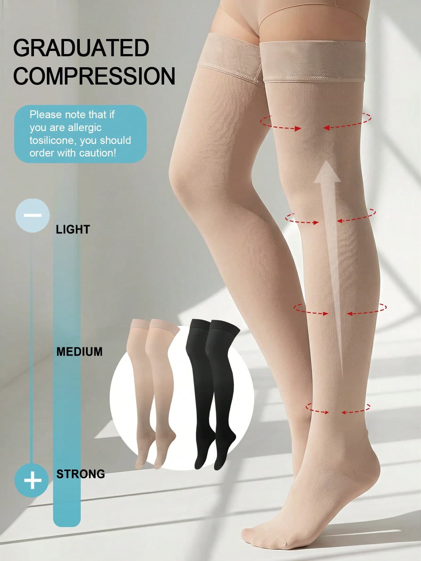 1 Pair Women's Sexy Lace Comfortable 15-20mmHg Pressure Thigh High Socks, Anti-Slip Design, Breathable, Slimming Casual Long Socks