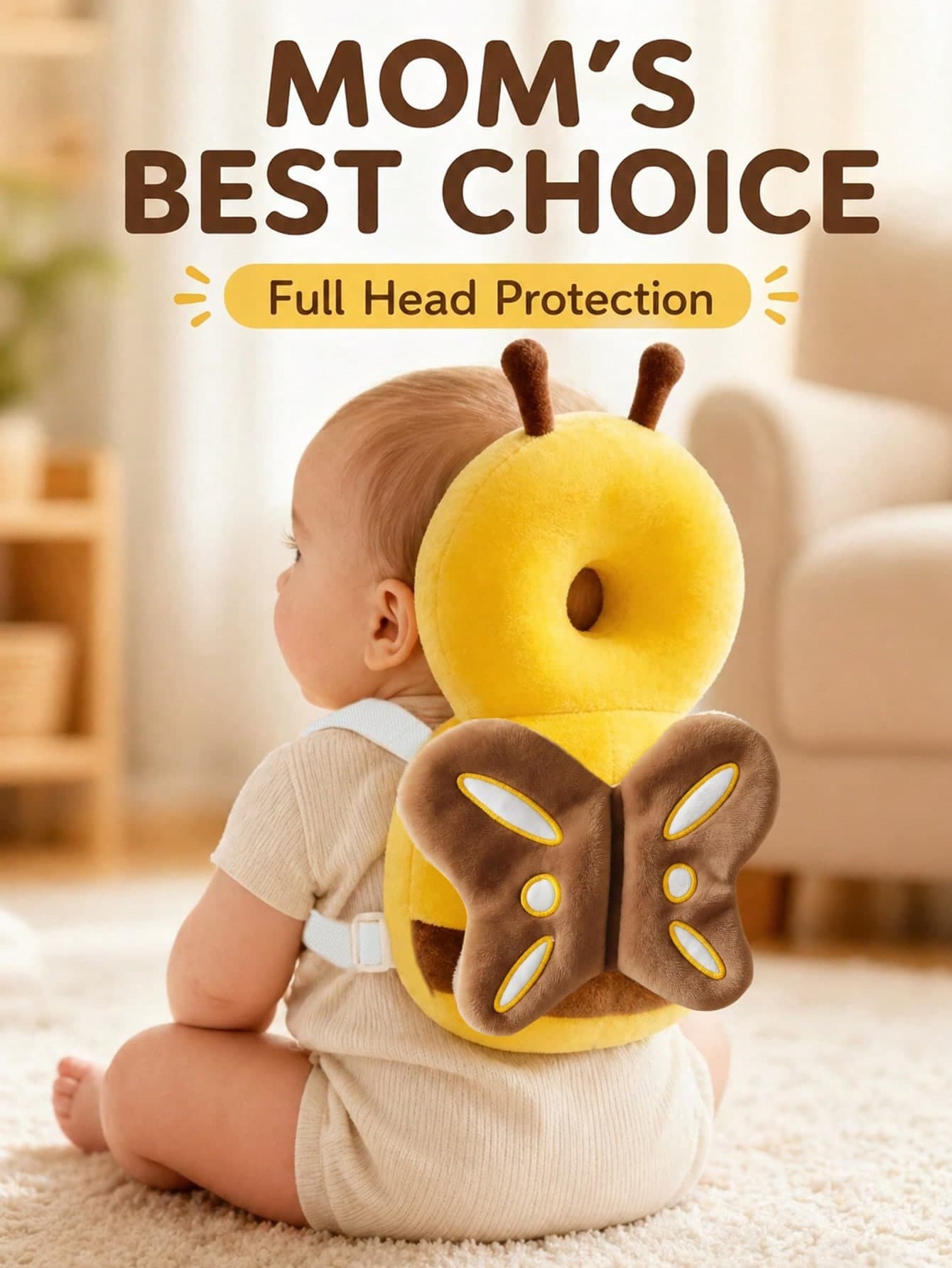 Upgraded Baby Anti-Fall Pillow, Thickened & Widened Walking Protection Pad, Baby Head Protection Pillow Suitable For Toddlers Learning To Walk And Crawl, Adjustable Baby Head Protection Pad, Breathable Head Protection Pillow, Anti-Fall Pillow, Head Protection Pad, Upgraded Thickened Cartoon Butterfly Design Anti-Fall Head Pad For Infants And Toddlers