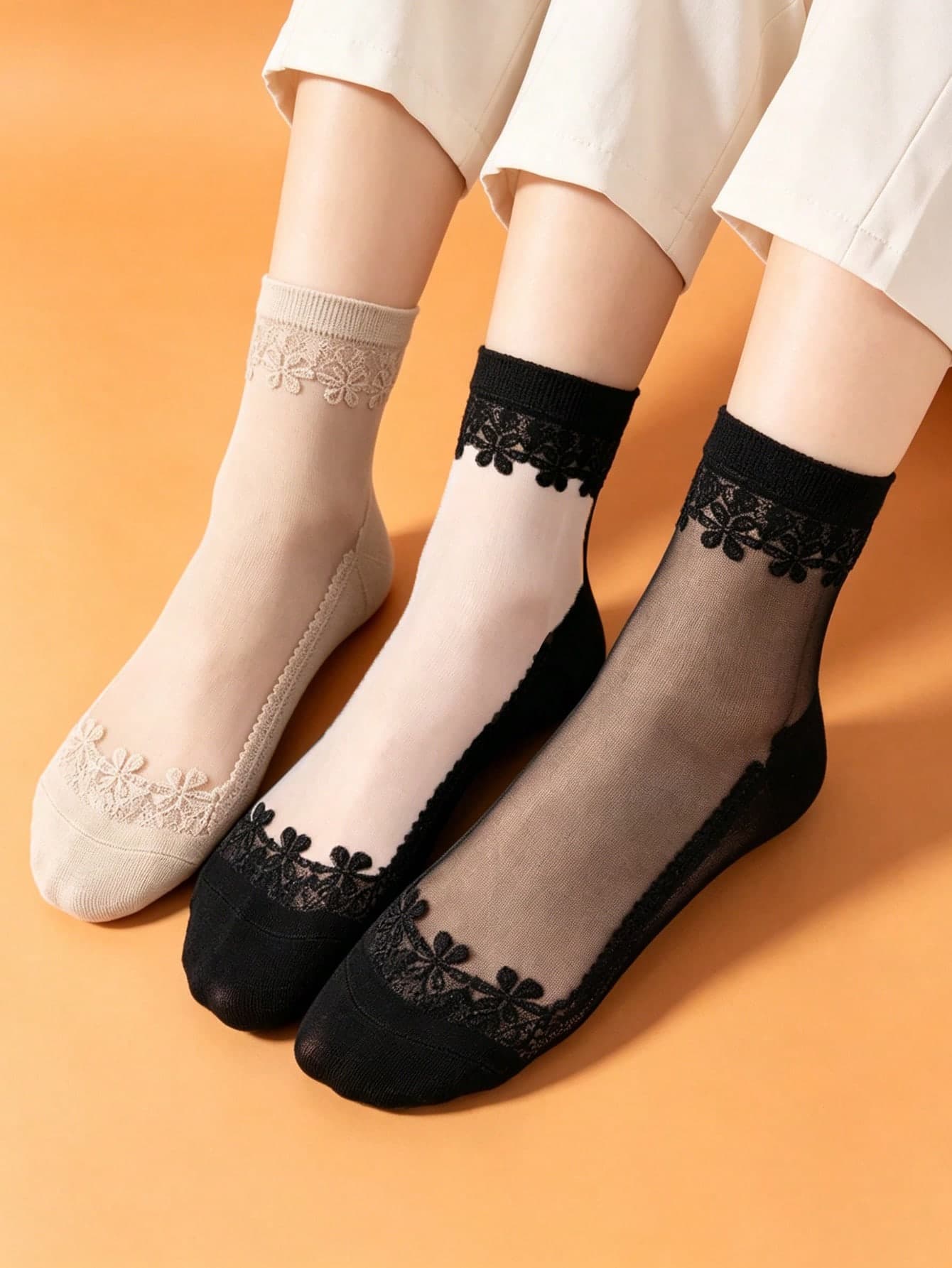 1/2/3/6/9 Pairs Women's Glass Silk Socks, Transparent Crystal Silk Summer Thin Socks, Japanese Style Cute Lace Short/Mid-Calf Socks