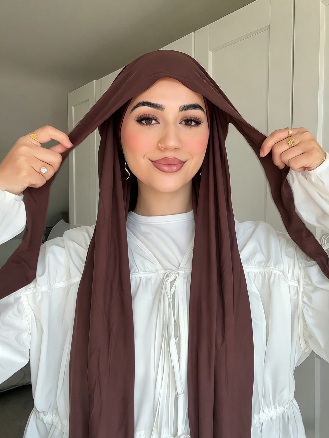 1pc Women's Instant Headscarf Tie Scarf, Classic Solid Color Tie-Back Shawl Scarf, Premium Modal Fabric Smooth Soft Comfortable, Suitable For Daily Abaya Matching And Holiday Wear, Beach Towel